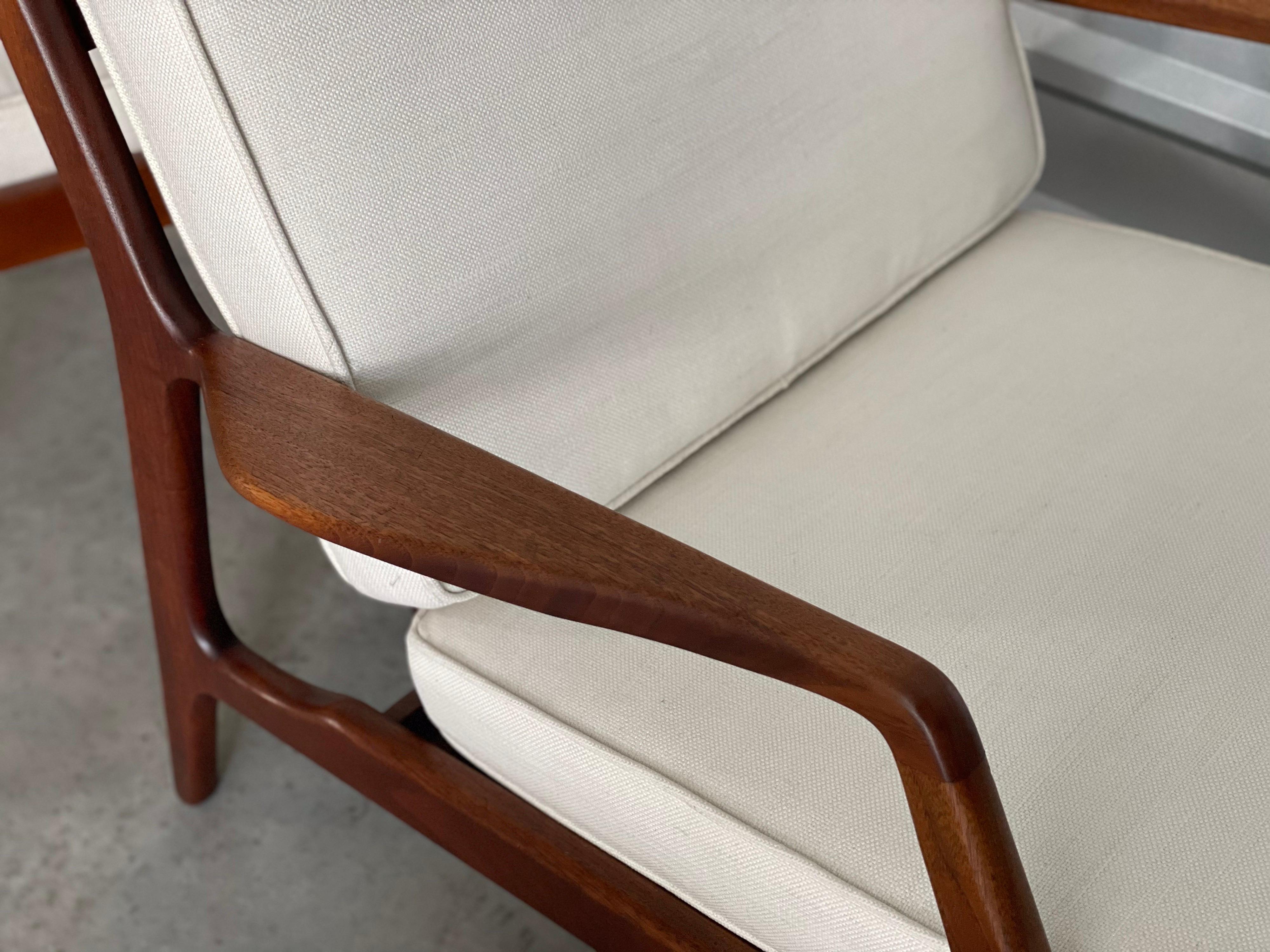 Fabric Mid Century Lounge Chair and Ottoman by Lawrence Peabody in Walnut for Selig For Sale