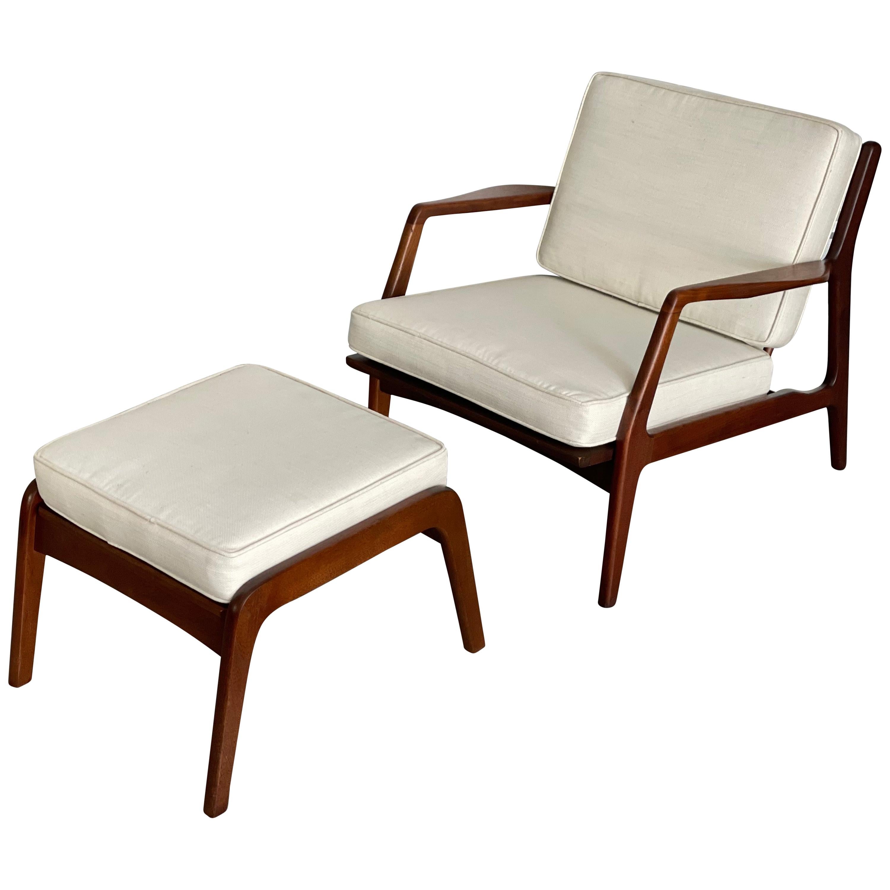 Mid Century Lounge Chair and Ottoman by Lawrence Peabody in Walnut for Selig