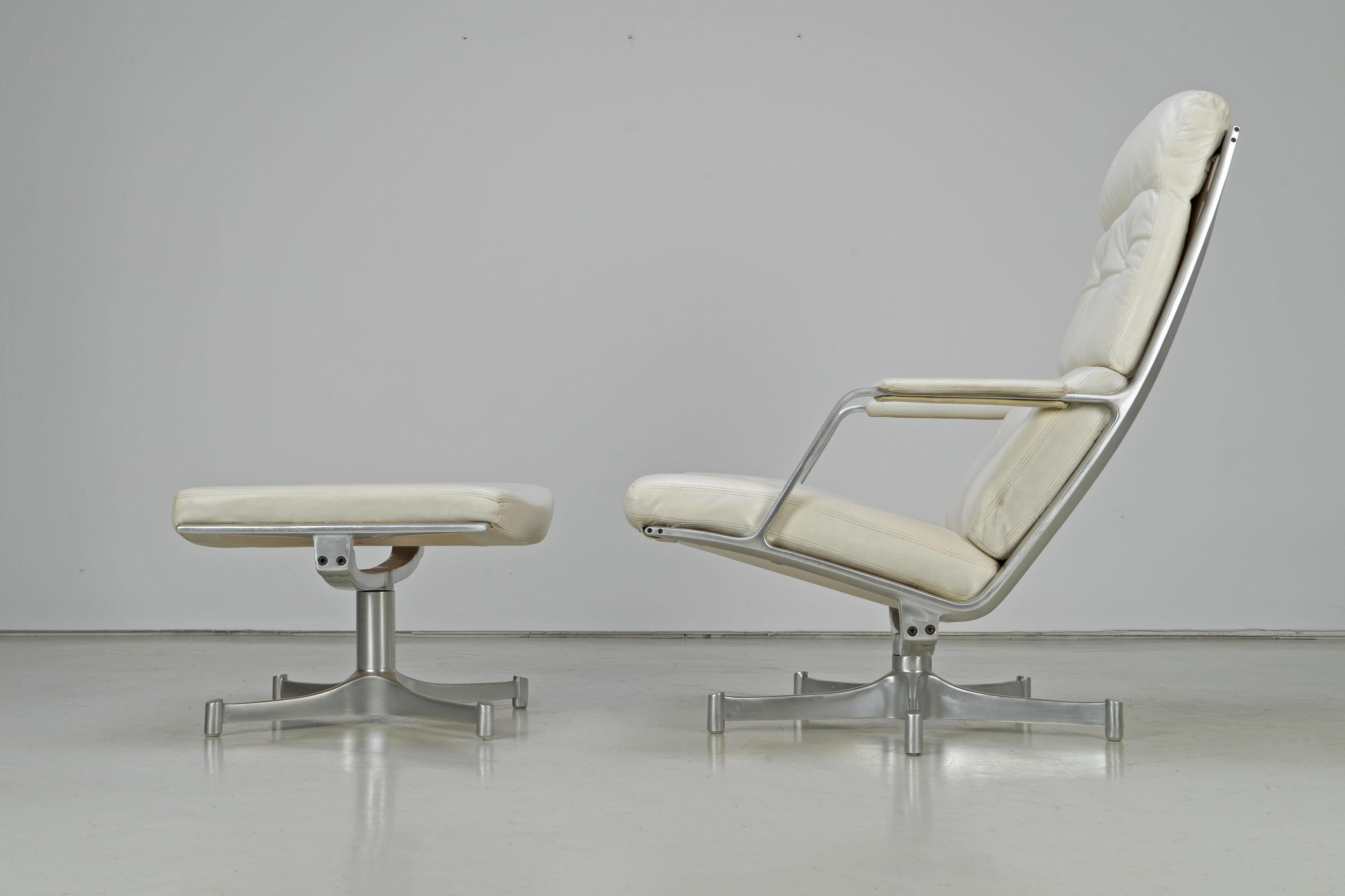 Aluminum Lounge Chair and Ottoman FK 85 by Fabricius & Kastholm for Kill, 1960s For Sale