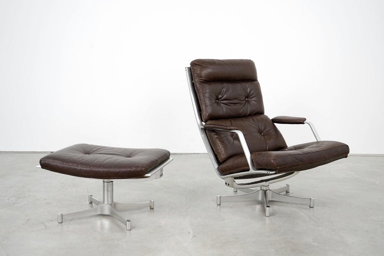 Mid-Century Modern Lounge Chair and Ottoman FK 85, by Preben Fabricius and Jørgen Kastholm, 1960s For Sale