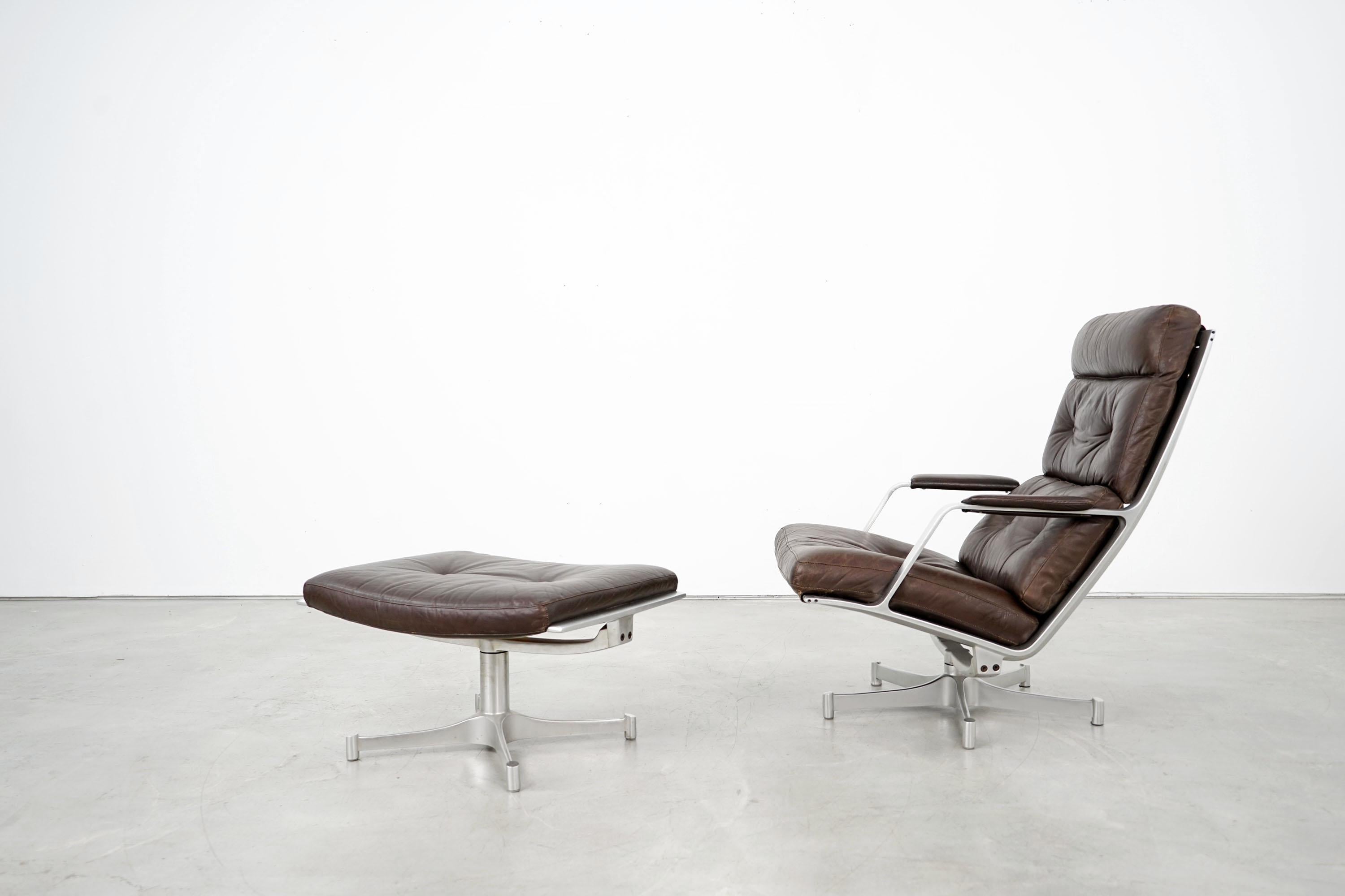 German Lounge Chair and Ottoman FK 85, by Preben Fabricius and Jørgen Kastholm, 1960s For Sale