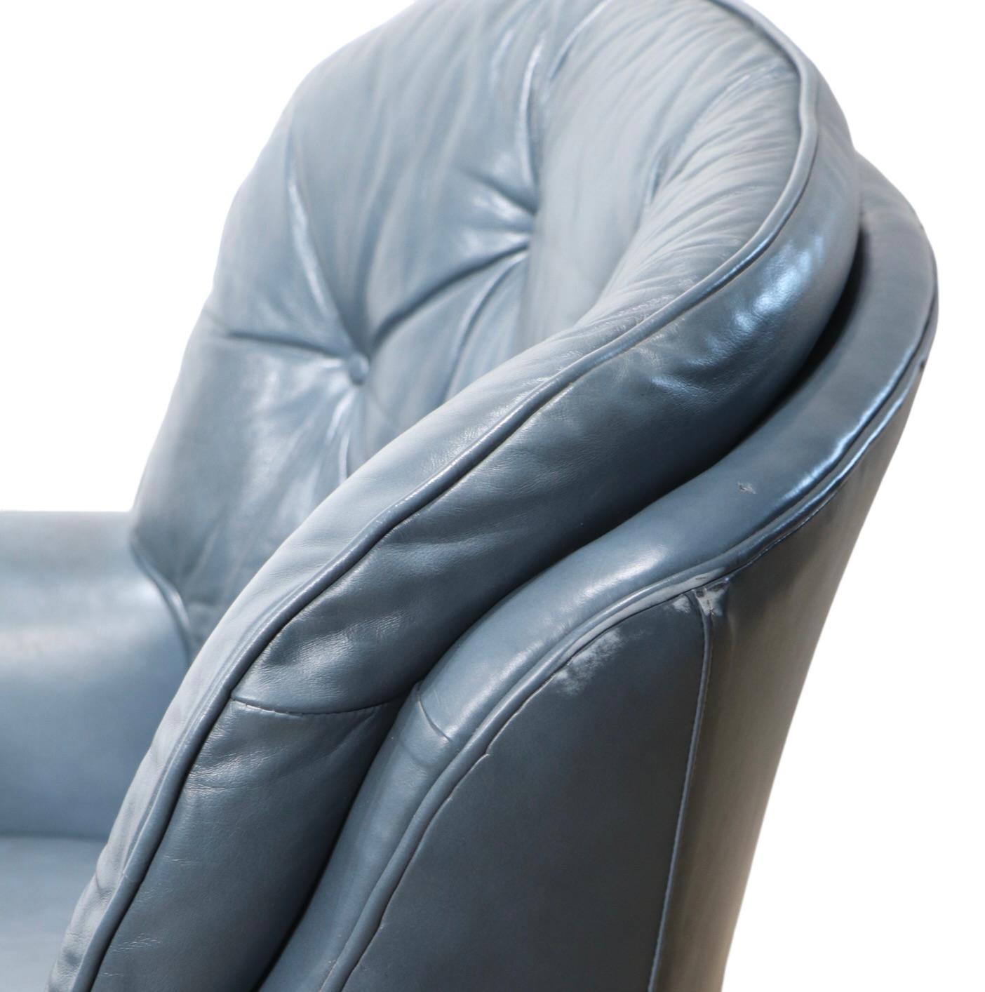 Lounge Chair and Ottoman in  Blue Leather  by Classic 3