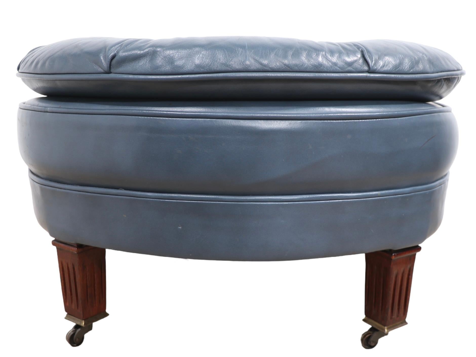 Lounge Chair and Ottoman in  Blue Leather  by Classic 6