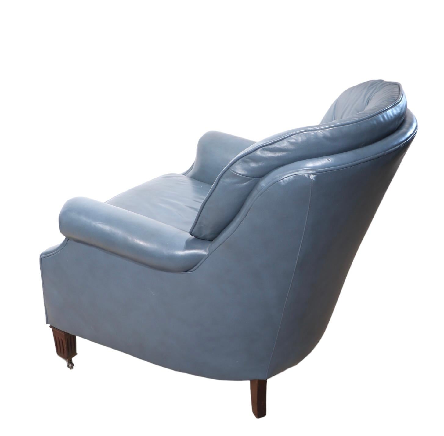 Lounge Chair and Ottoman in  Blue Leather  by Classic  7