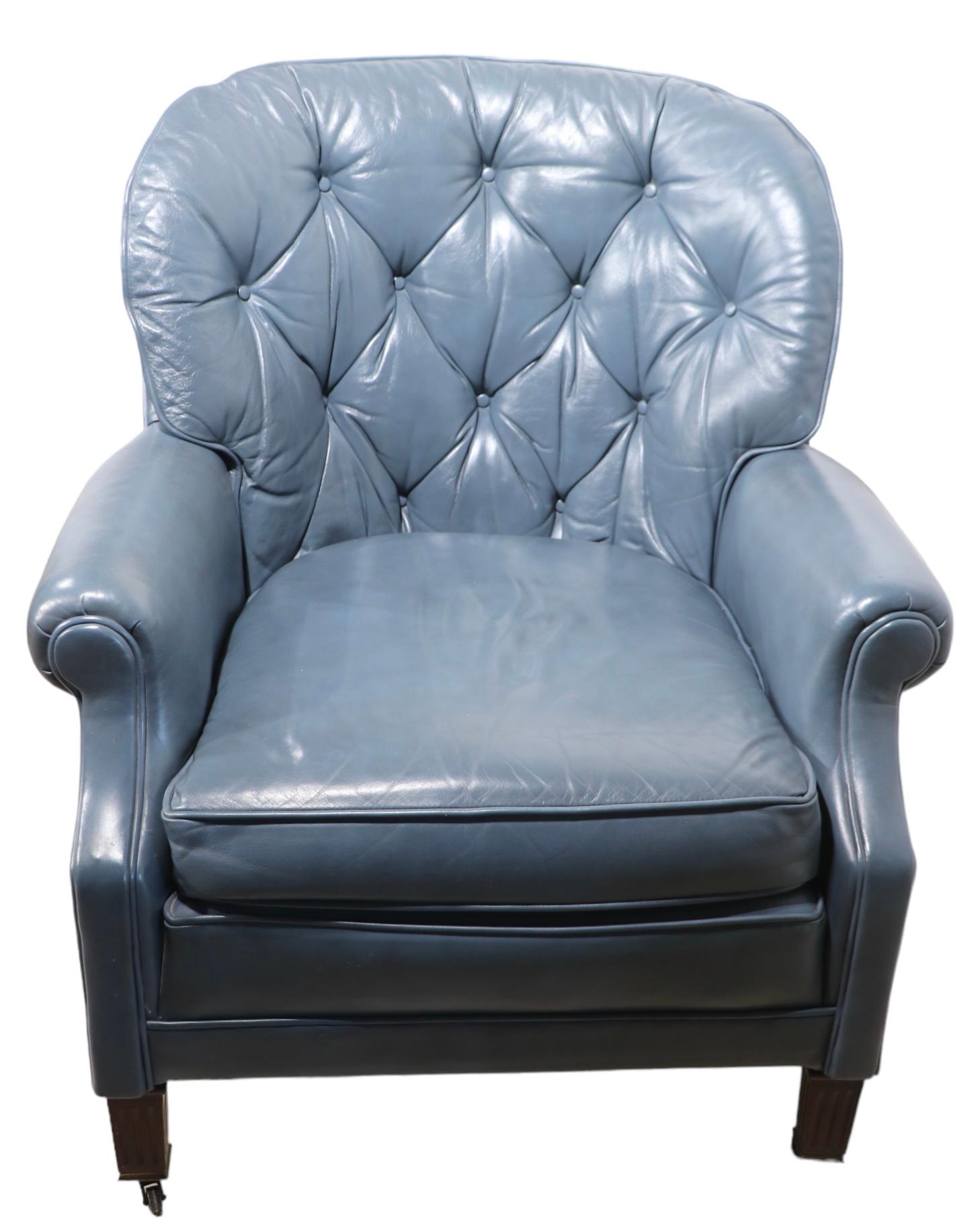 Lounge Chair and Ottoman in  Blue Leather  by Classic 8