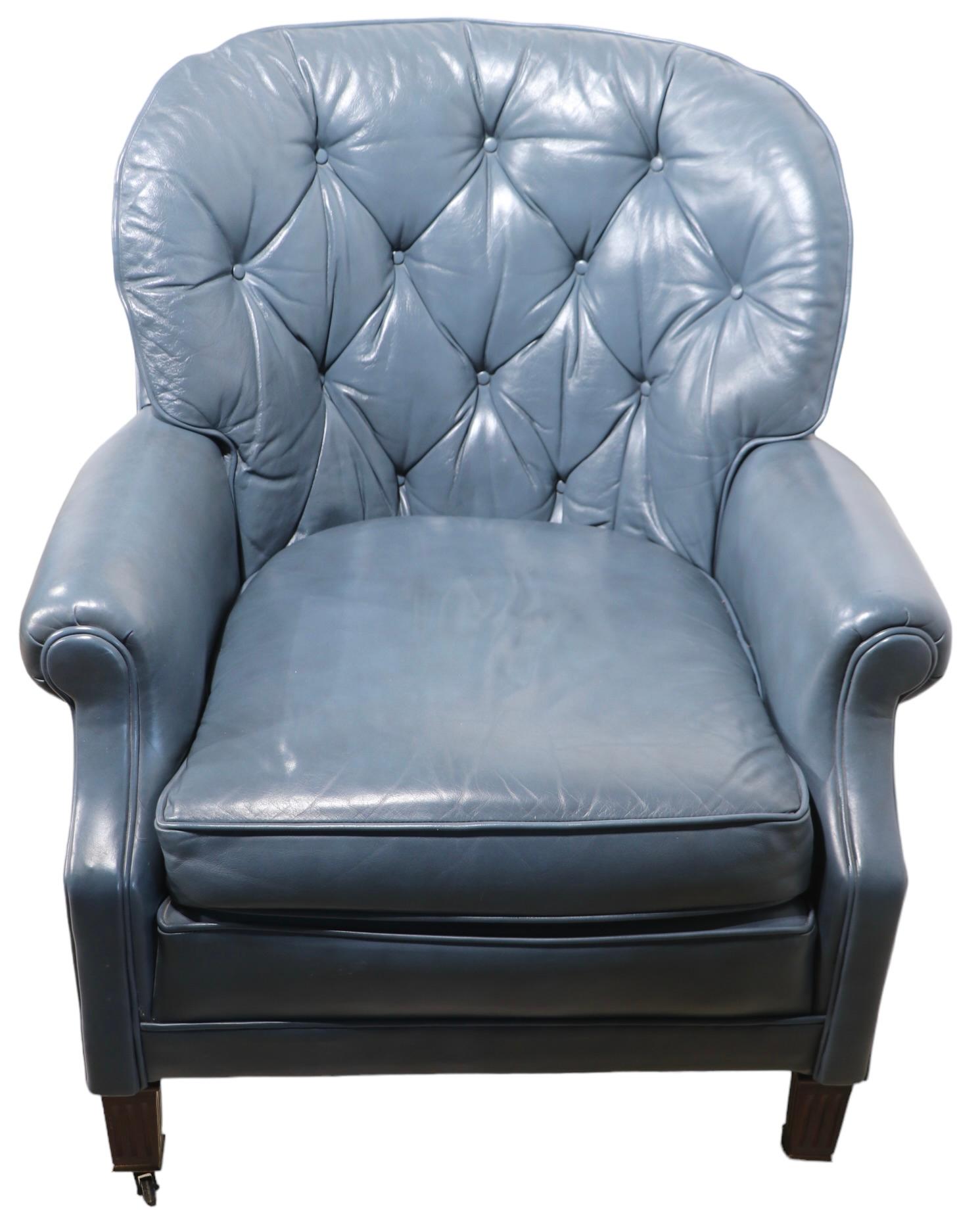 Lounge Chair and Ottoman in  Blue Leather  by Classic 9
