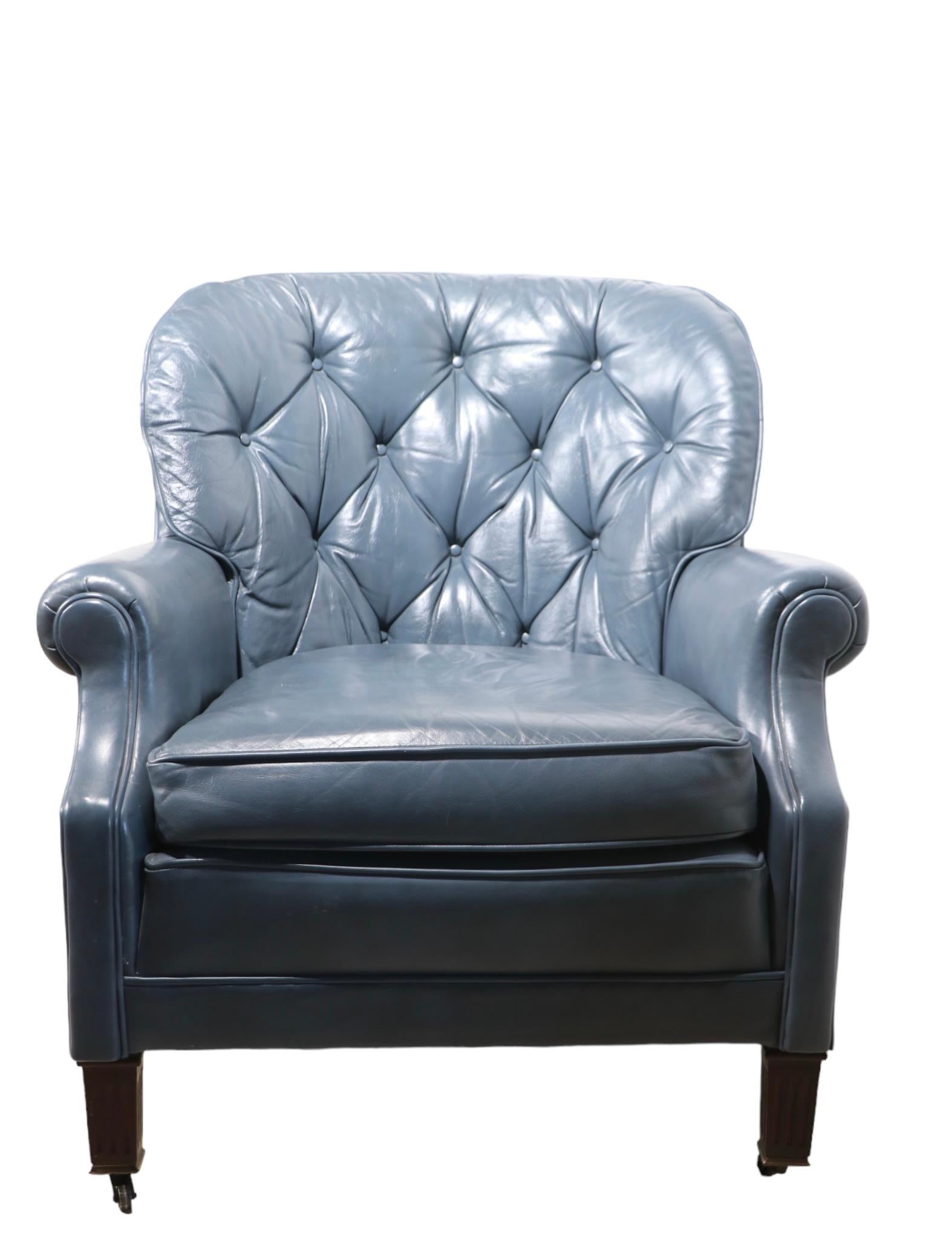 Lounge Chair and Ottoman in  Blue Leather  by Classic 11