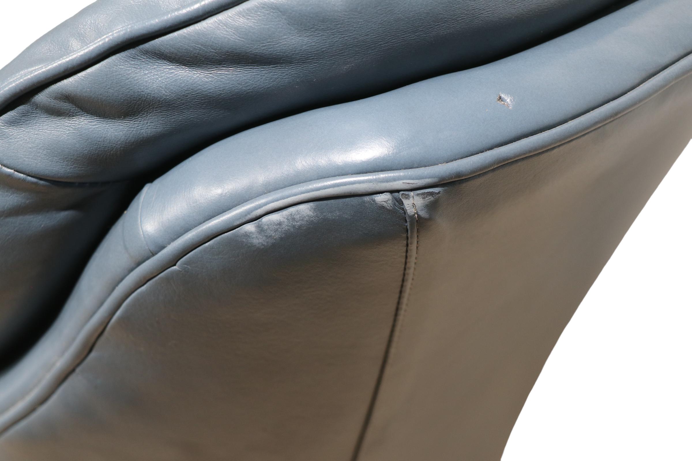 American Lounge Chair and Ottoman in  Blue Leather  by Classic