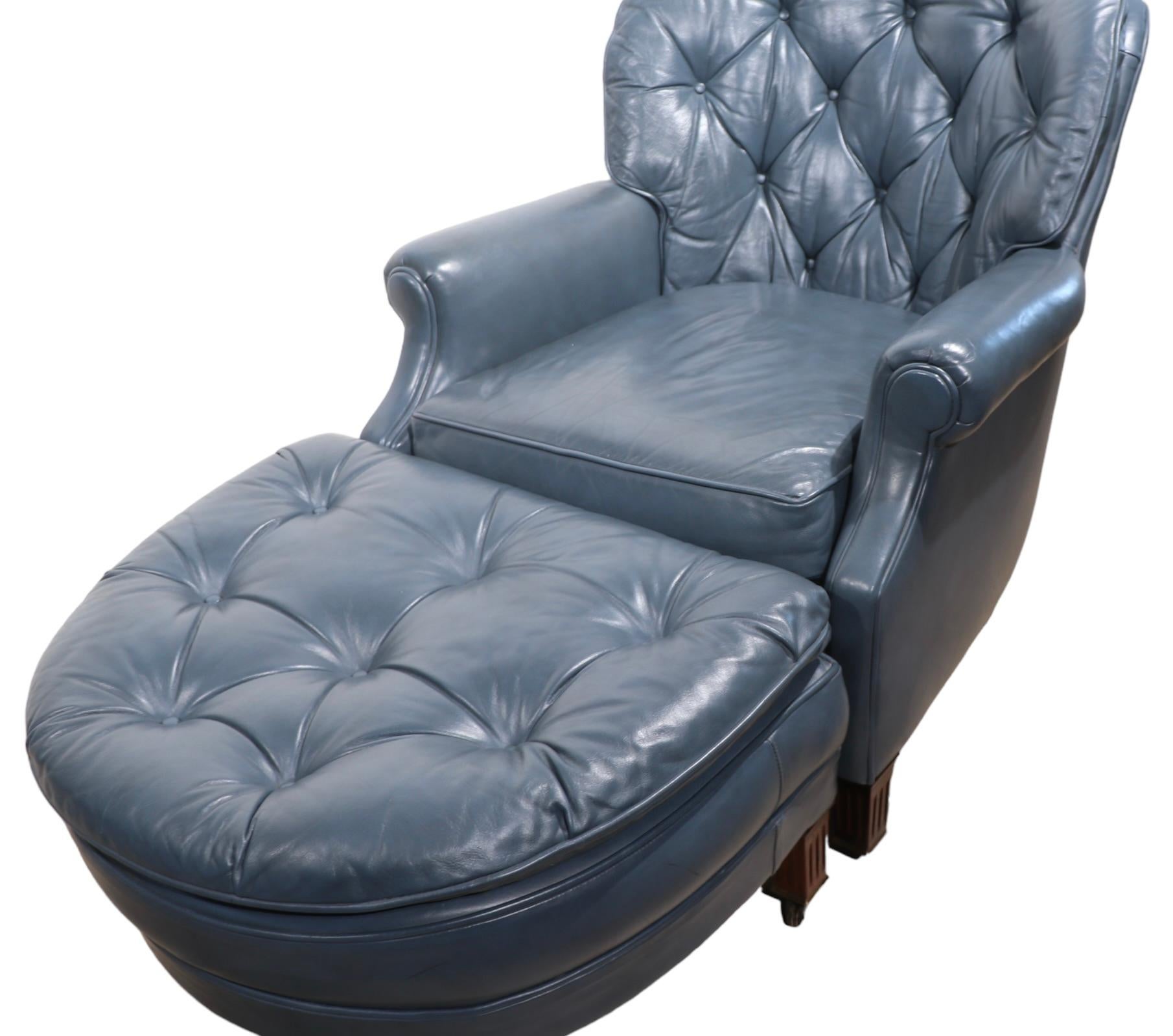Lounge Chair and Ottoman in  Blue Leather  by Classic  1