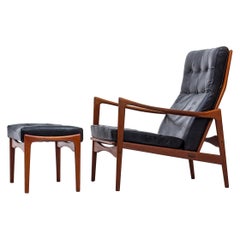 Lounge Chair and Ottoman in Teak by Ib Kofod-Larsen, Danish Modern, 1950s