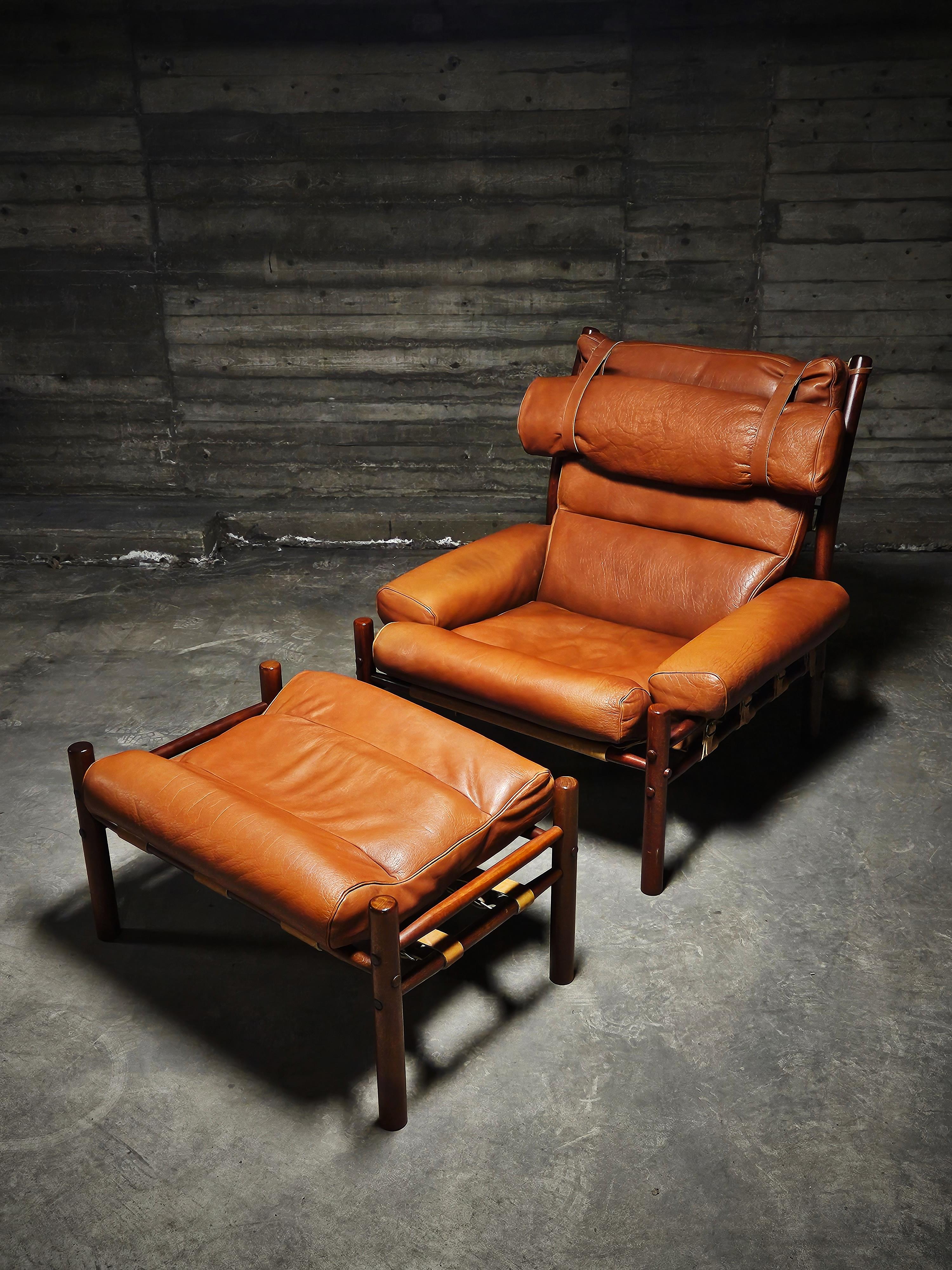 Leather Lounge chair and ottoman 'Inca' by Arne Norell, Sweden, 1960s