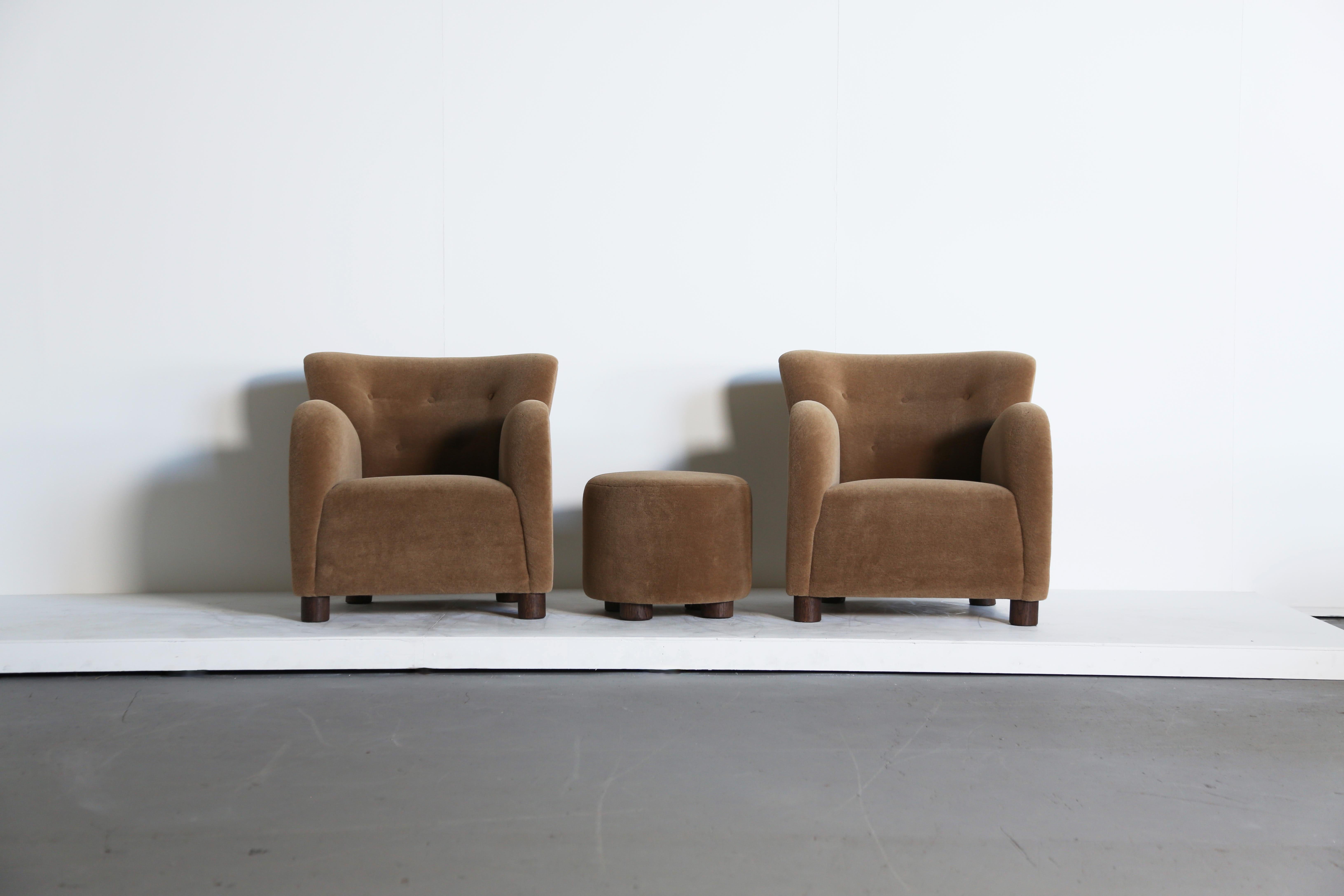 Contemporary Lounge Chair and Ottoman, Upholstered in Pure Alpaca For Sale