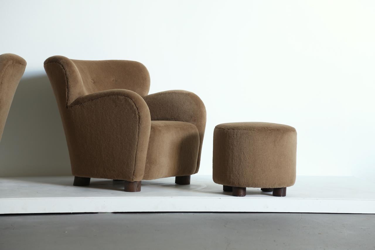 Contemporary Lounge Chair / Armchair and Ottoman, Upholstered in Pure Alpaca For Sale