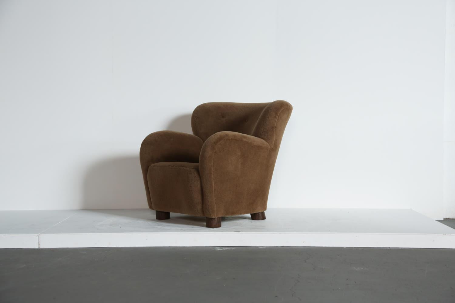 Lounge Chair / Armchair and Ottoman, Upholstered in Pure Alpaca For Sale 3