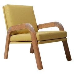 Lounge Chair, Bent Oak Arms, Epoxy Resin Inlay, Yellow Upholstery, Custom