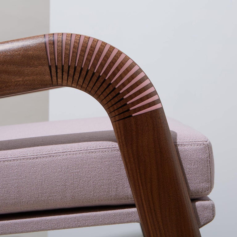 Lounge Chair Bent Walnut Arms Epoxy Resin Inlay Pink Upholstery Custom For Sale At 1stdibs