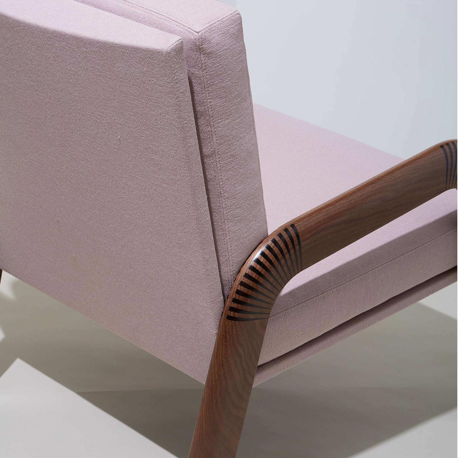 American Lounge Chair, Bent Walnut Arms, Epoxy Resin Inlay, Pink Upholstery, Custom For Sale
