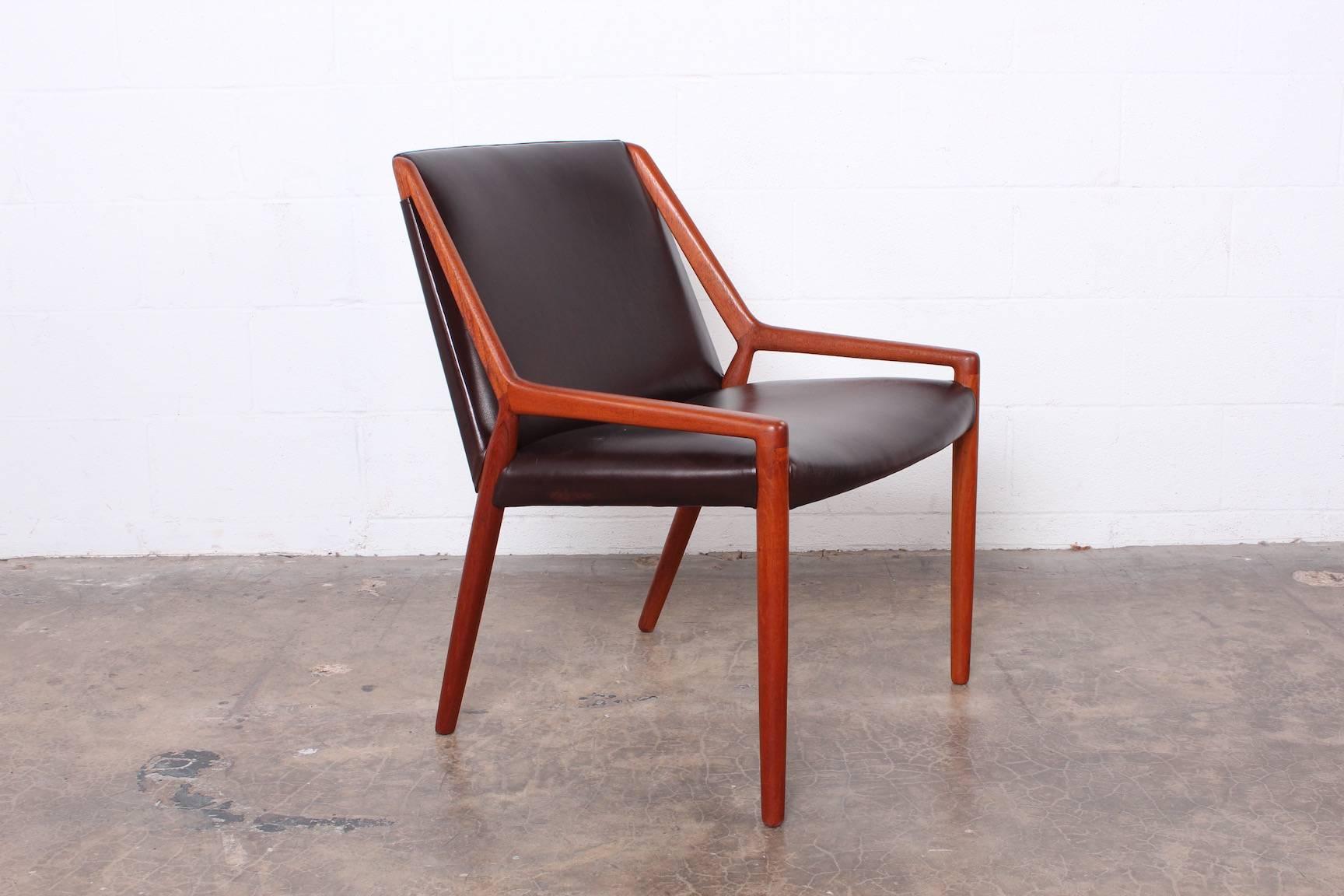 A rare teak and leather lounge chair by Ejner Larsen and Axel Bender Madsen for Willy Beck.