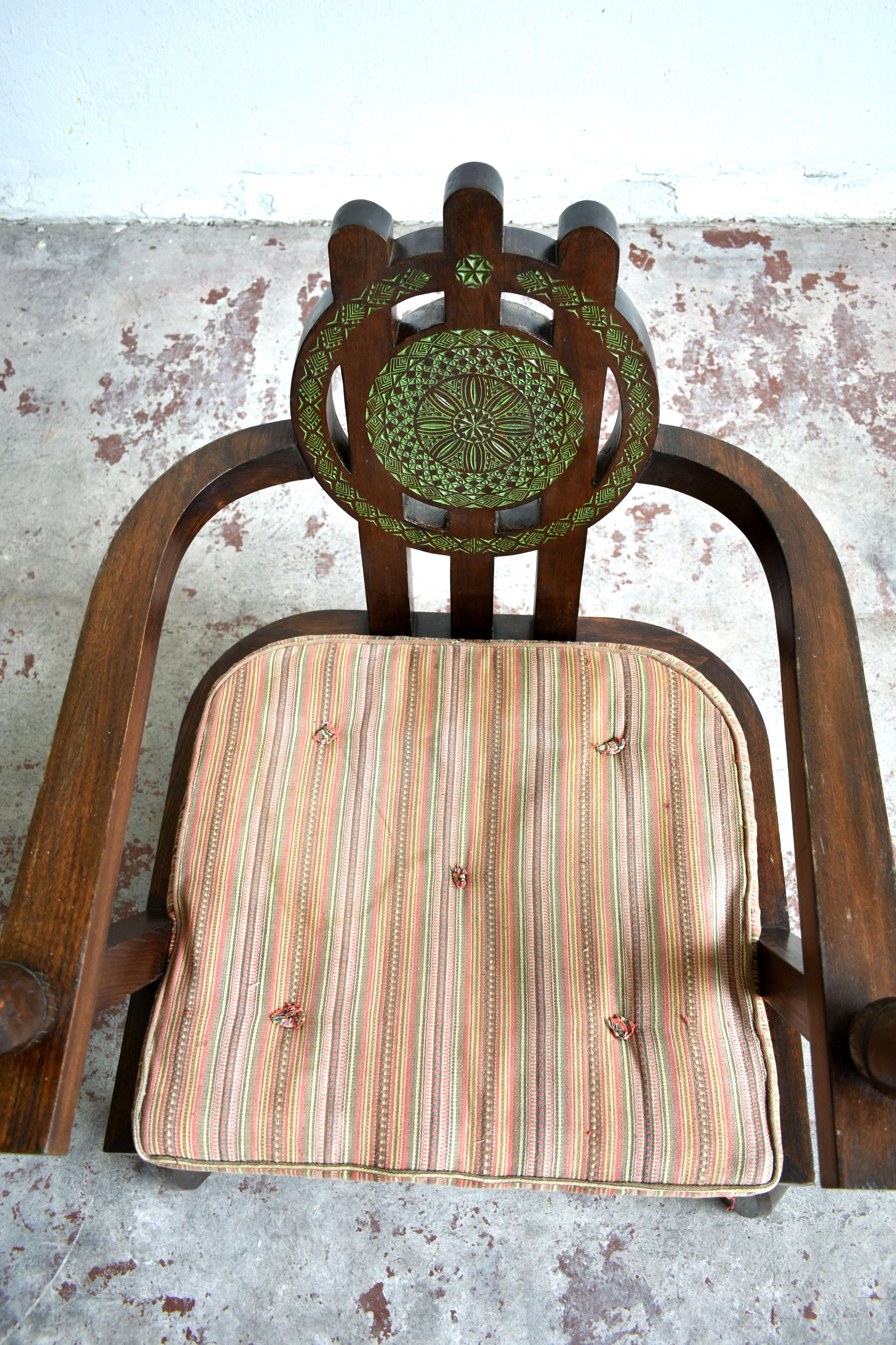 Lounge Chair by Ettore Zaccari, Oak with Carved Details, Italy, 1910 2
