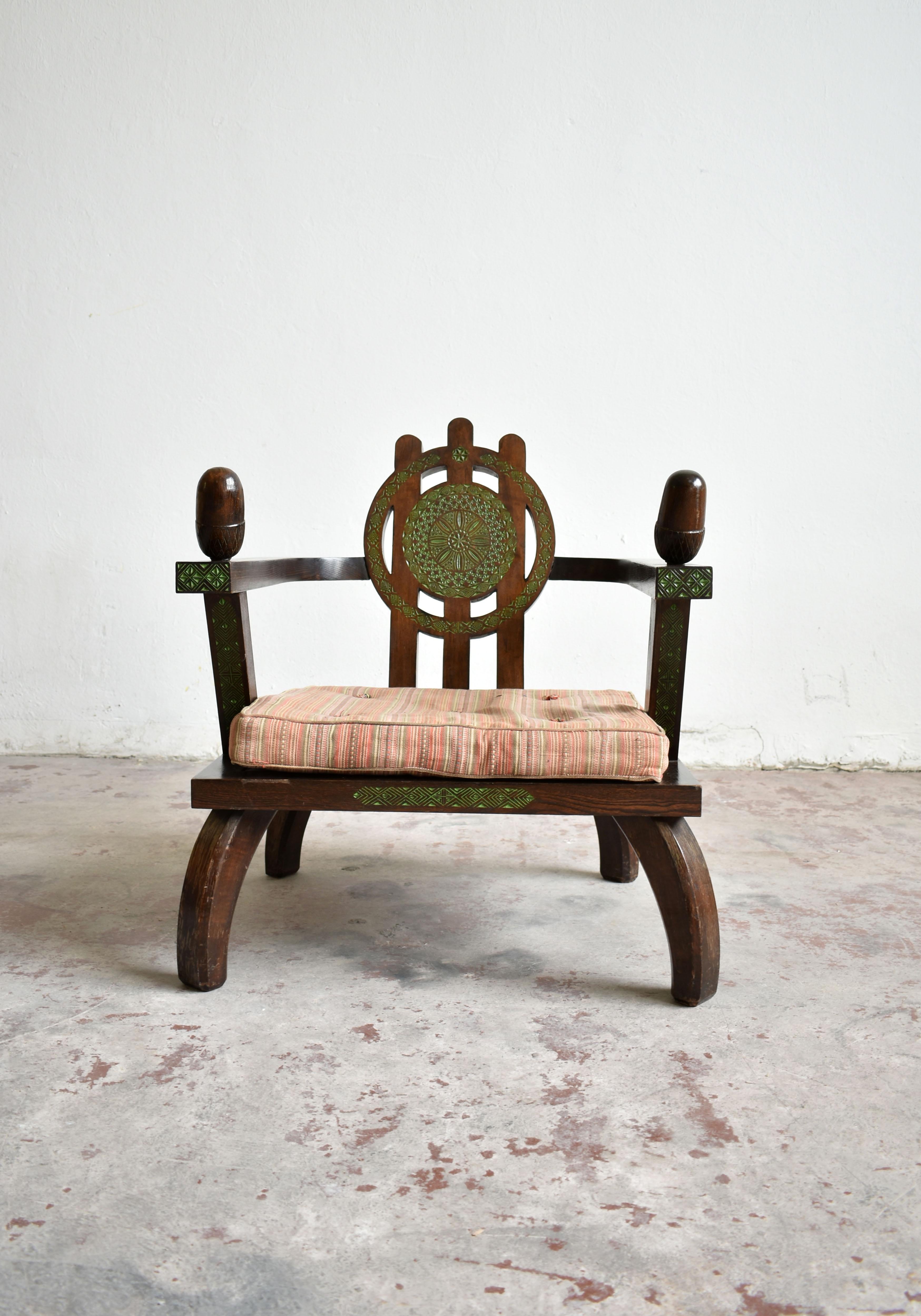 Lounge Chair by Ettore Zaccari, Oak with Carved Details, Italy, 1910 10