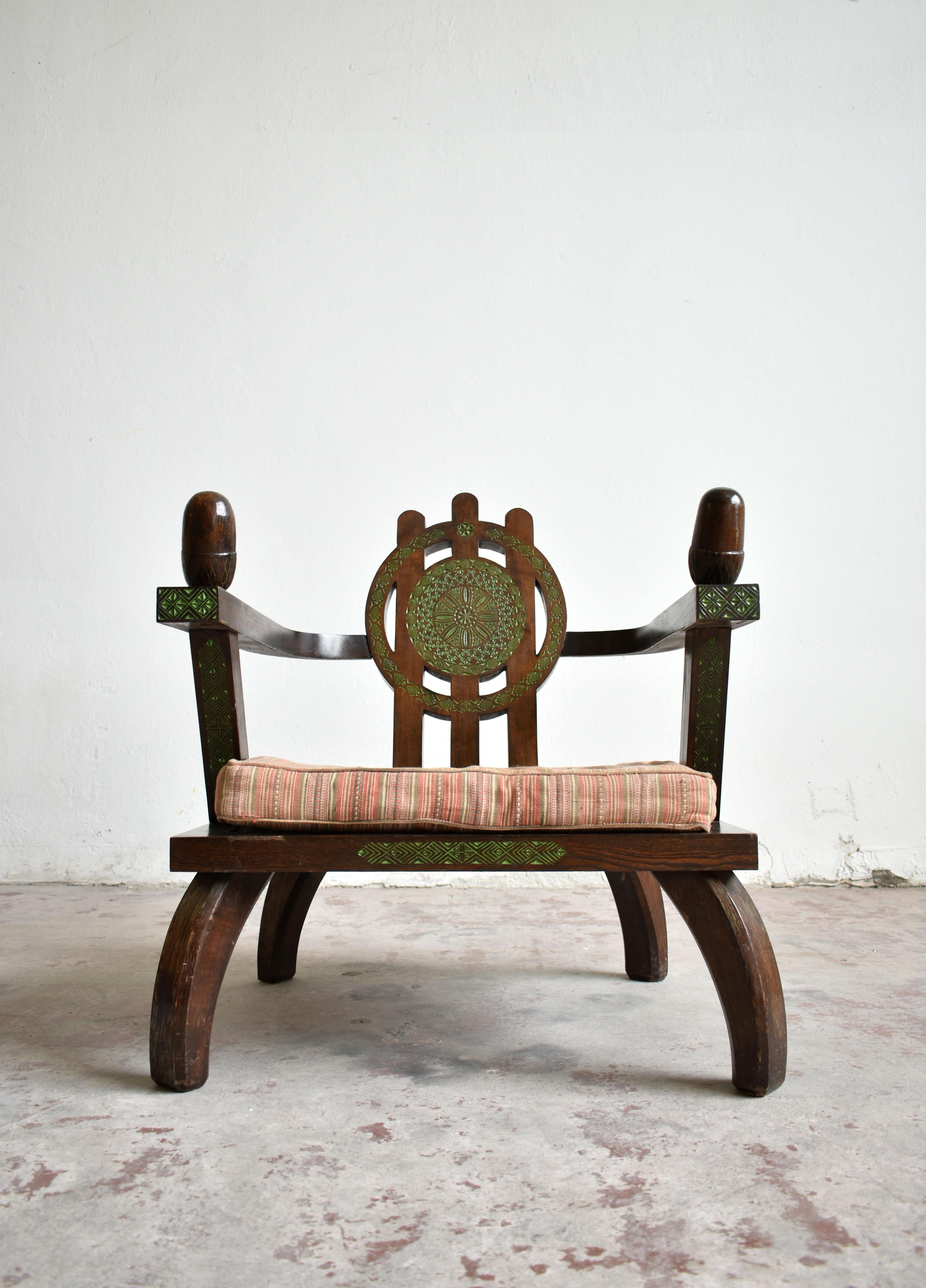 Lounge Chair by Ettore Zaccari, Oak with Carved Details, Italy, 1910 11