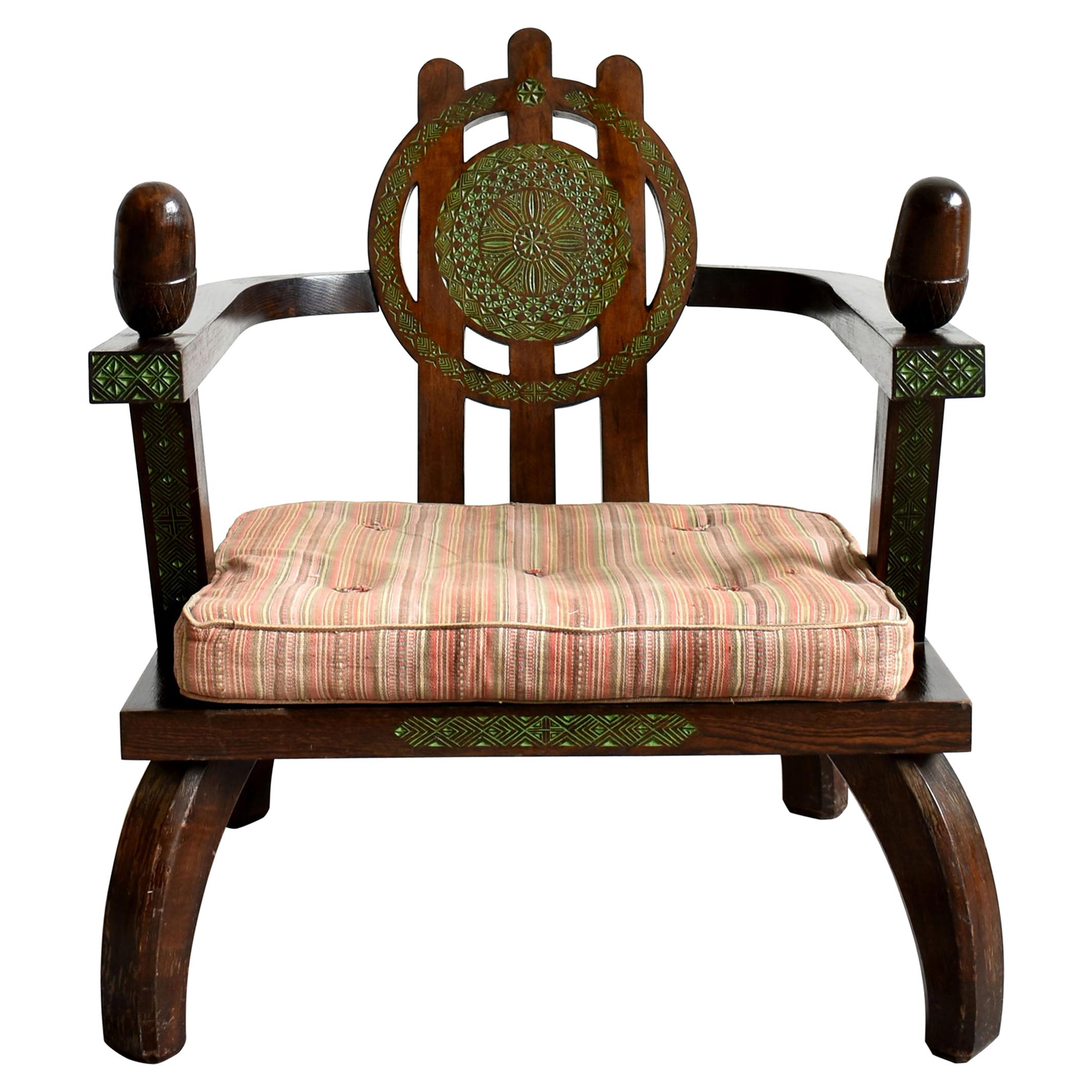 Lounge Chair by Ettore Zaccari, Oak with Carved Details, Italy, 1910
