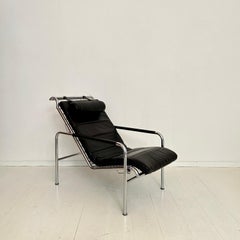 Chaise longue de Gabriele Mucchi pour Zanotta en chrome et cuir noir, années 1980