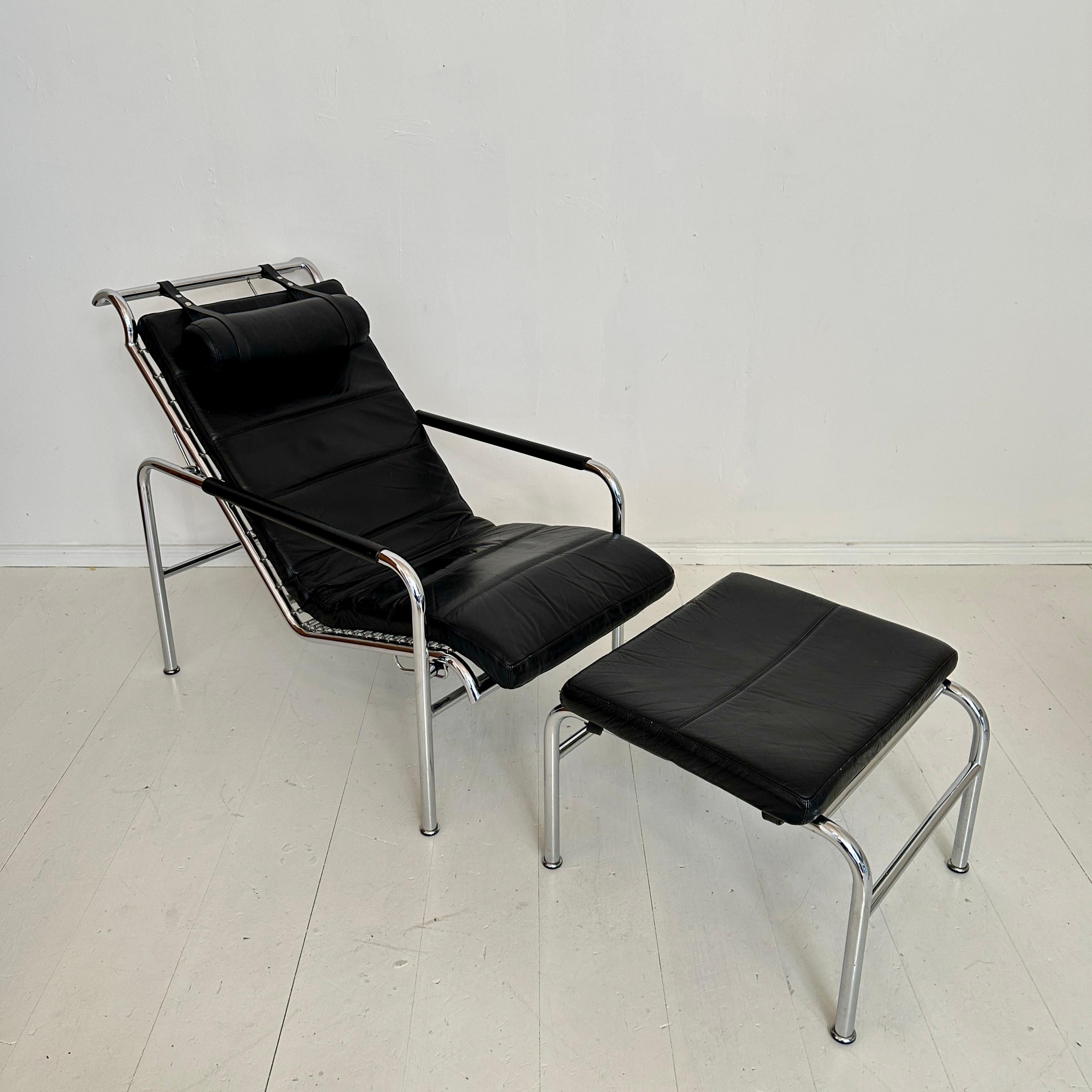 Cuir Chaise longue de Gabriele Mucchi pour Zanotta en chrome et cuir noir, années 1980