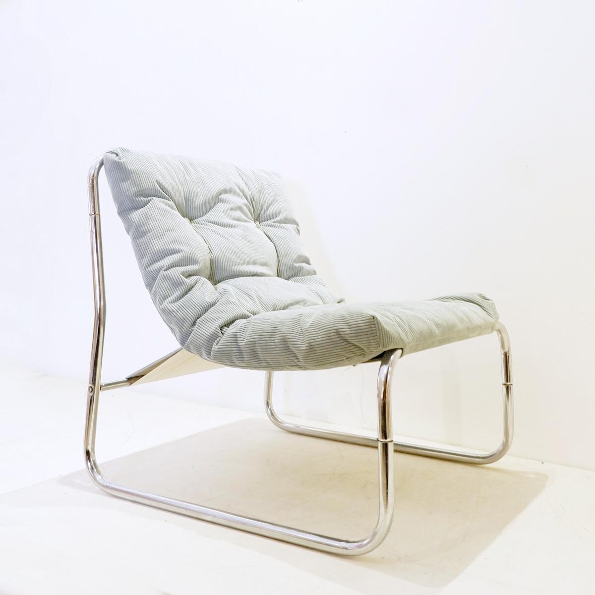 Lounge chair by Gillis Lundgren 1970s - new blue/grey corduroy Upholstery
Dimensions   
D:  65 cm (25.59