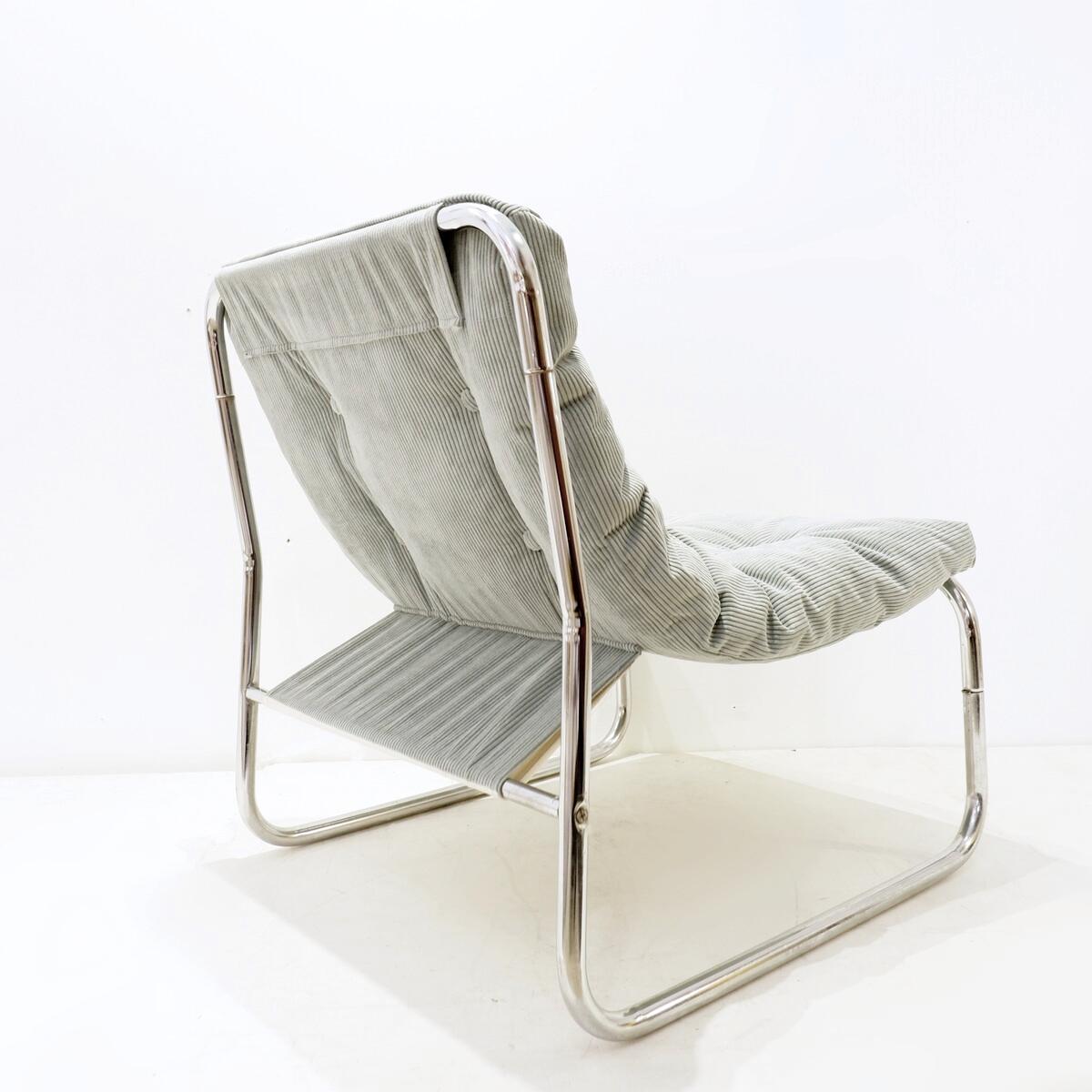 Space Age Lounge chair by Gillis Lundgren 1970s - new blue/grey corduroy Upholstery For Sale