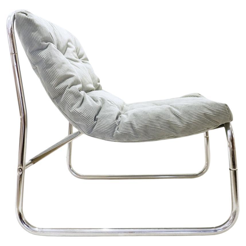 Lounge chair by Gillis Lundgren 1970s - new blue/grey corduroy Upholstery For Sale