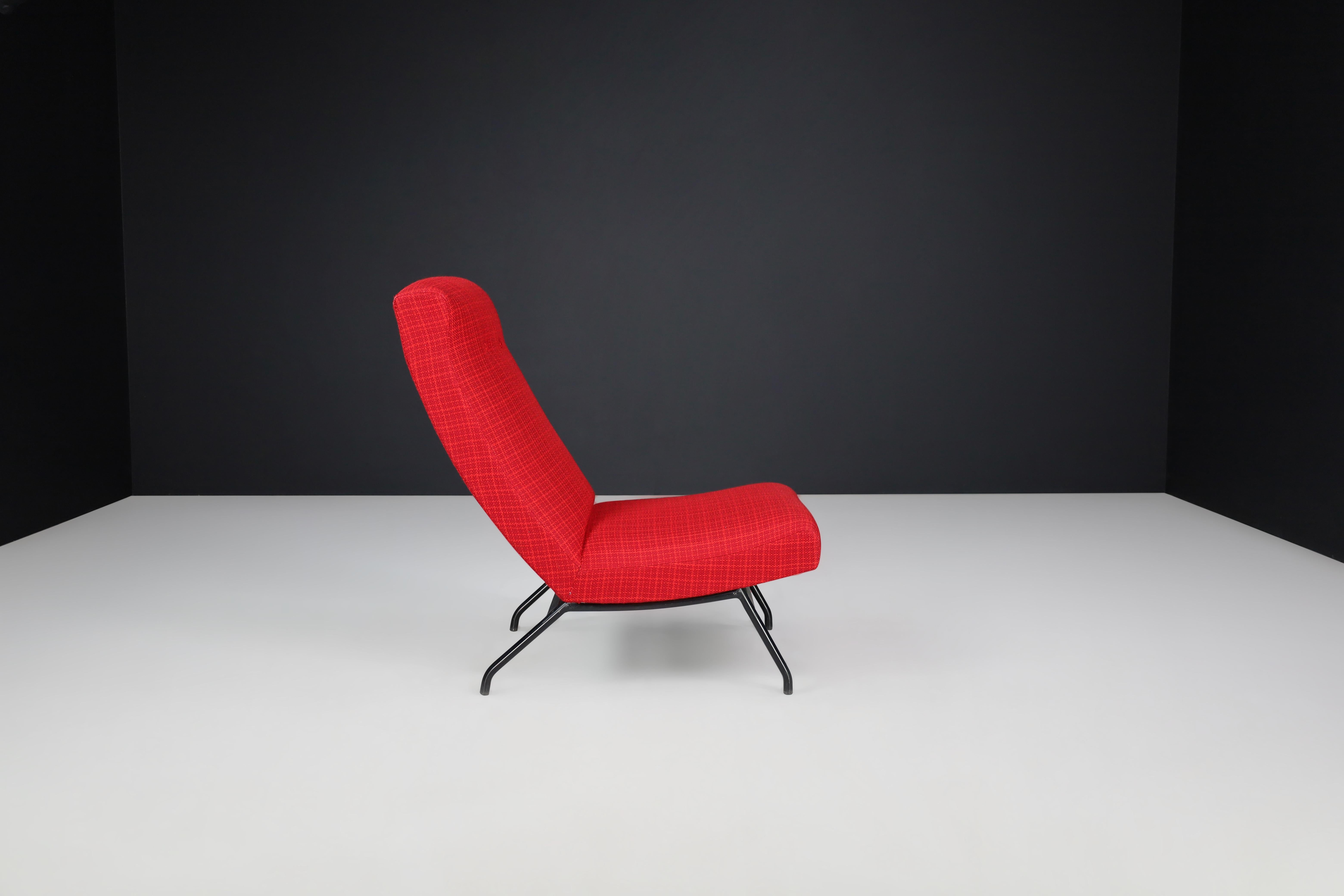 Mid-Century Modern Lounge Chair by Joseph-André Motte in Original red Upholstery, France, 1950s For Sale