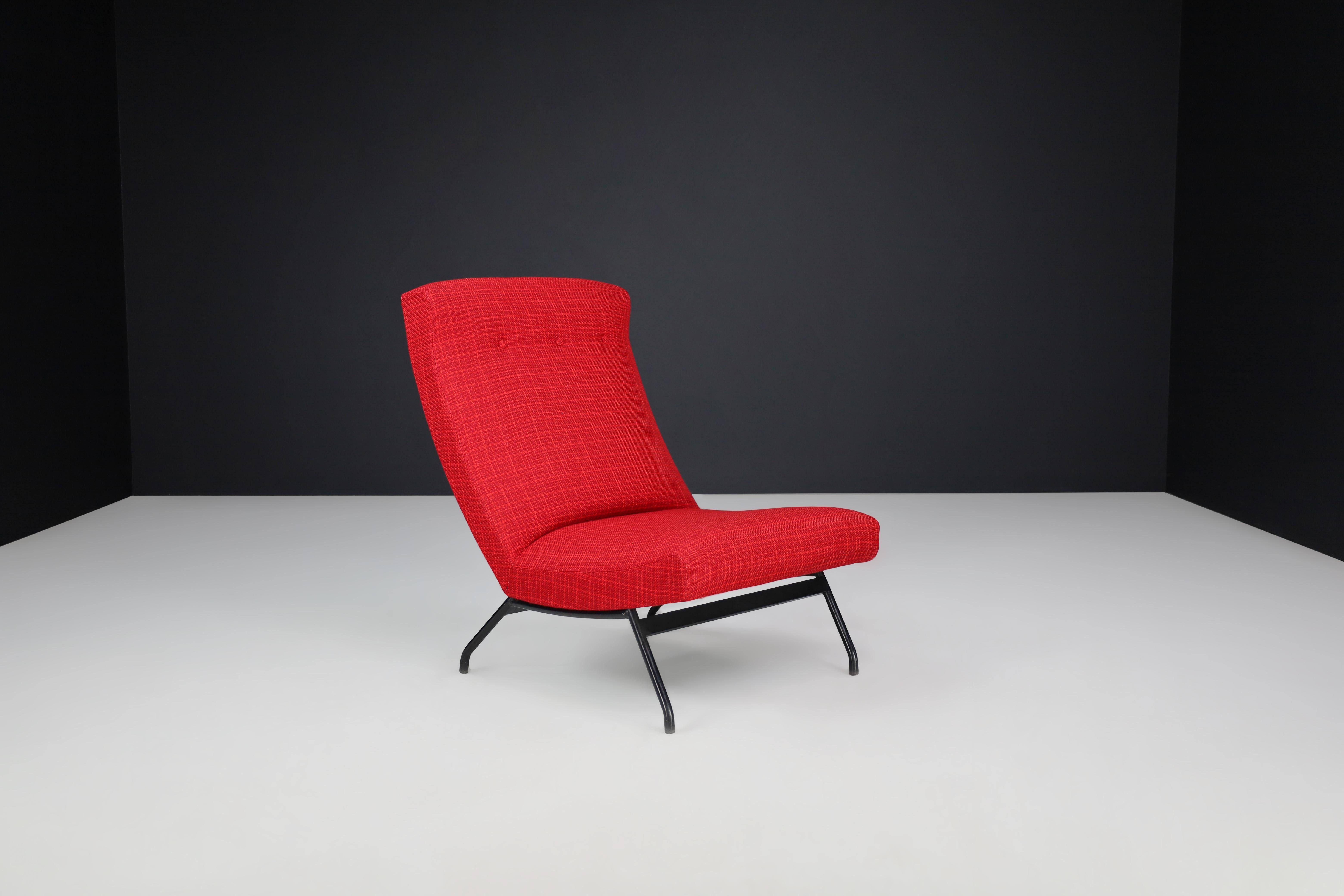 Lounge Chair by Joseph-André Motte in Original red Upholstery, France, 1950s For Sale 1