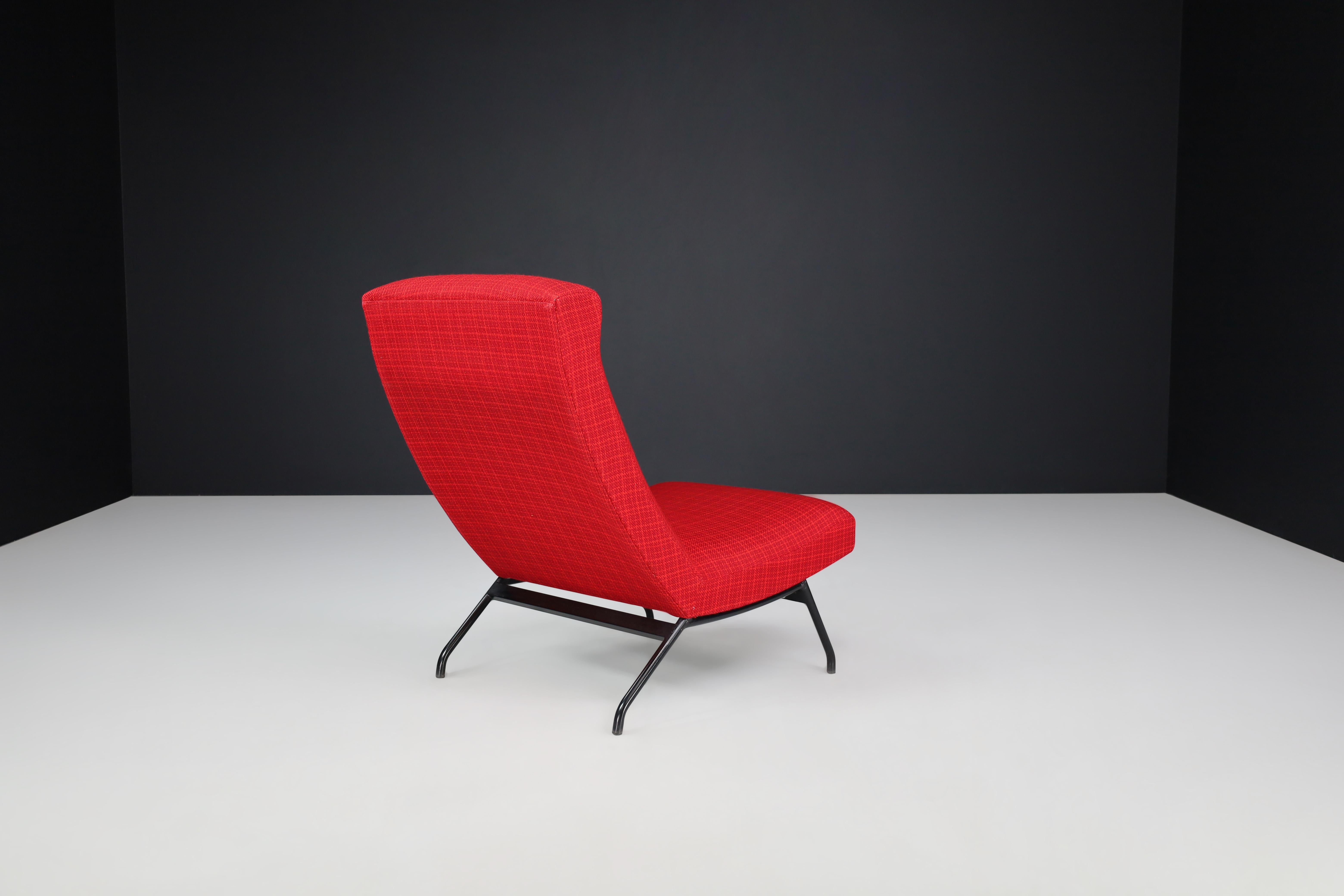 Lounge Chair by Joseph-André Motte in Original red Upholstery, France, 1950s For Sale 2