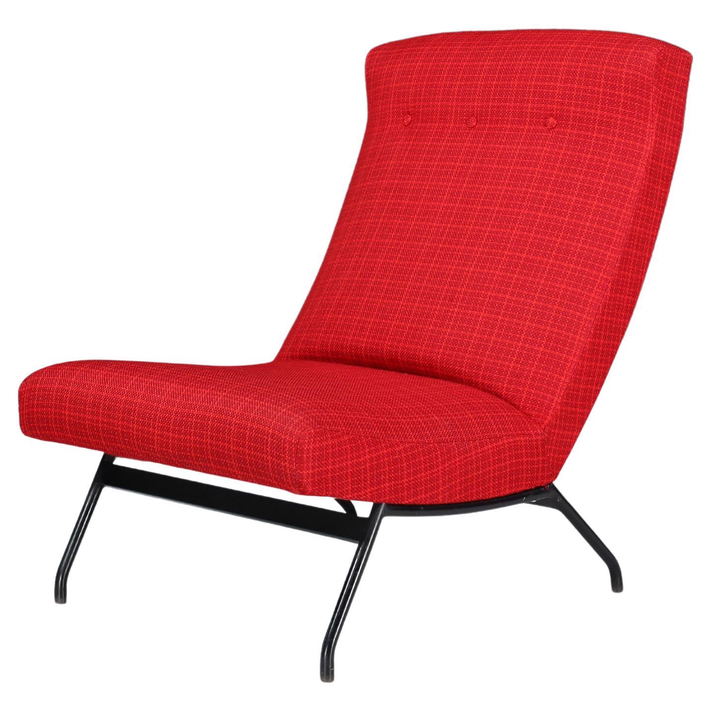 Lounge Chair by Joseph-André Motte in Original red Upholstery, France, 1950s