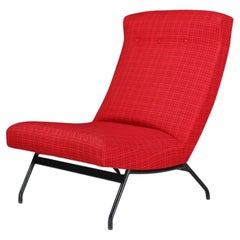Silla de salón de Joseph-André Motte con tapicería original roja, Francia, años 50