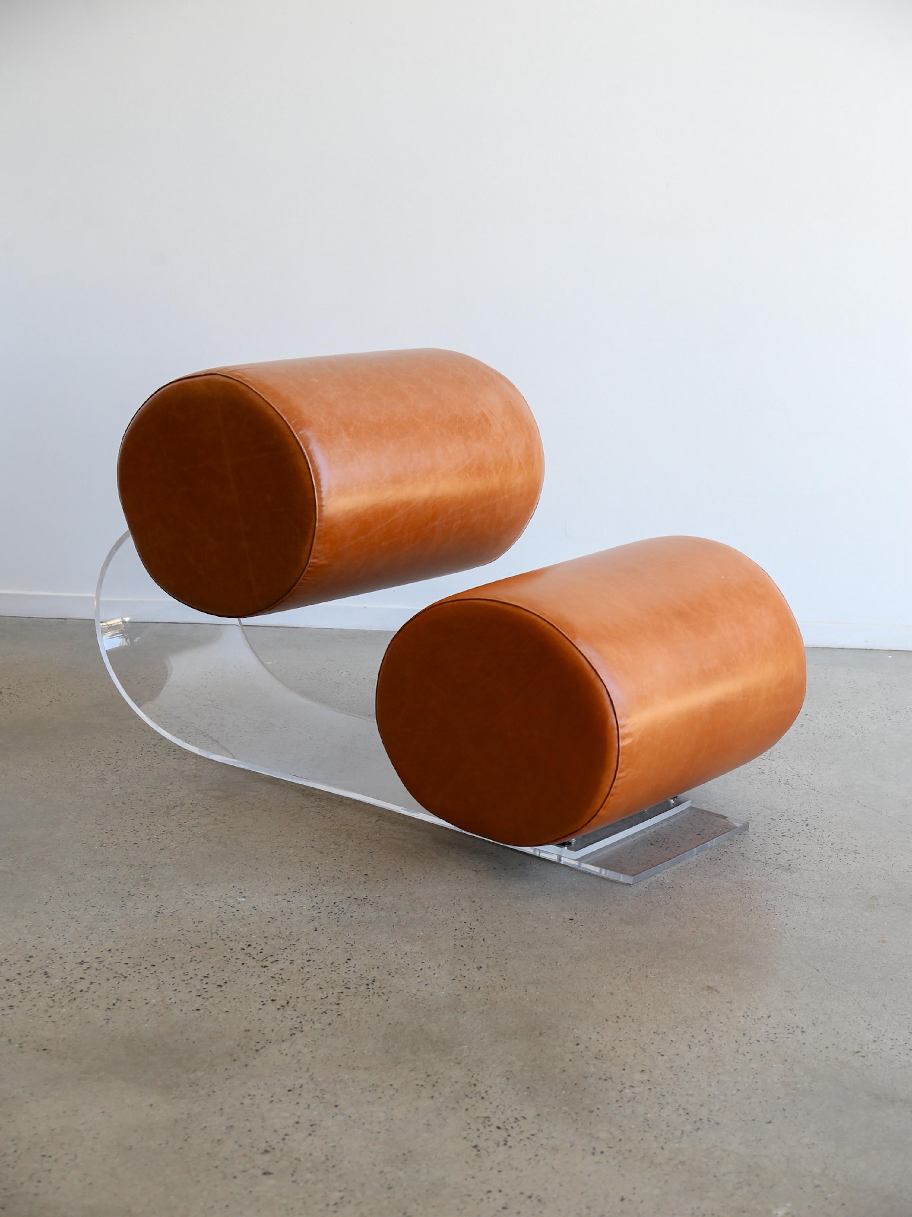 Italian Lounge Chair by Marzio Cecchi in Lucite and Leather For Sale