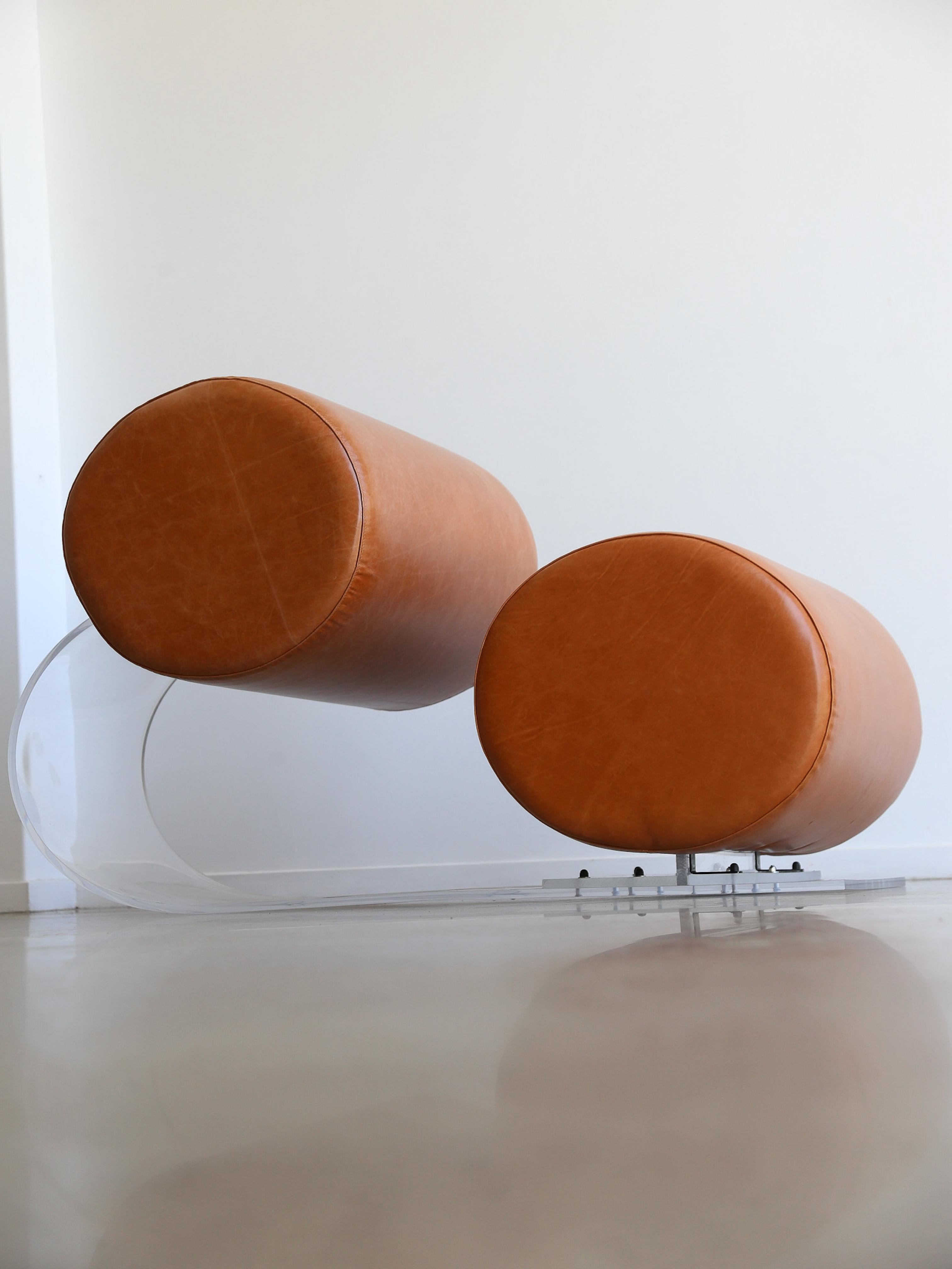 Lounge Chair by Marzio Cecchi in Lucite and Leather For Sale 3
