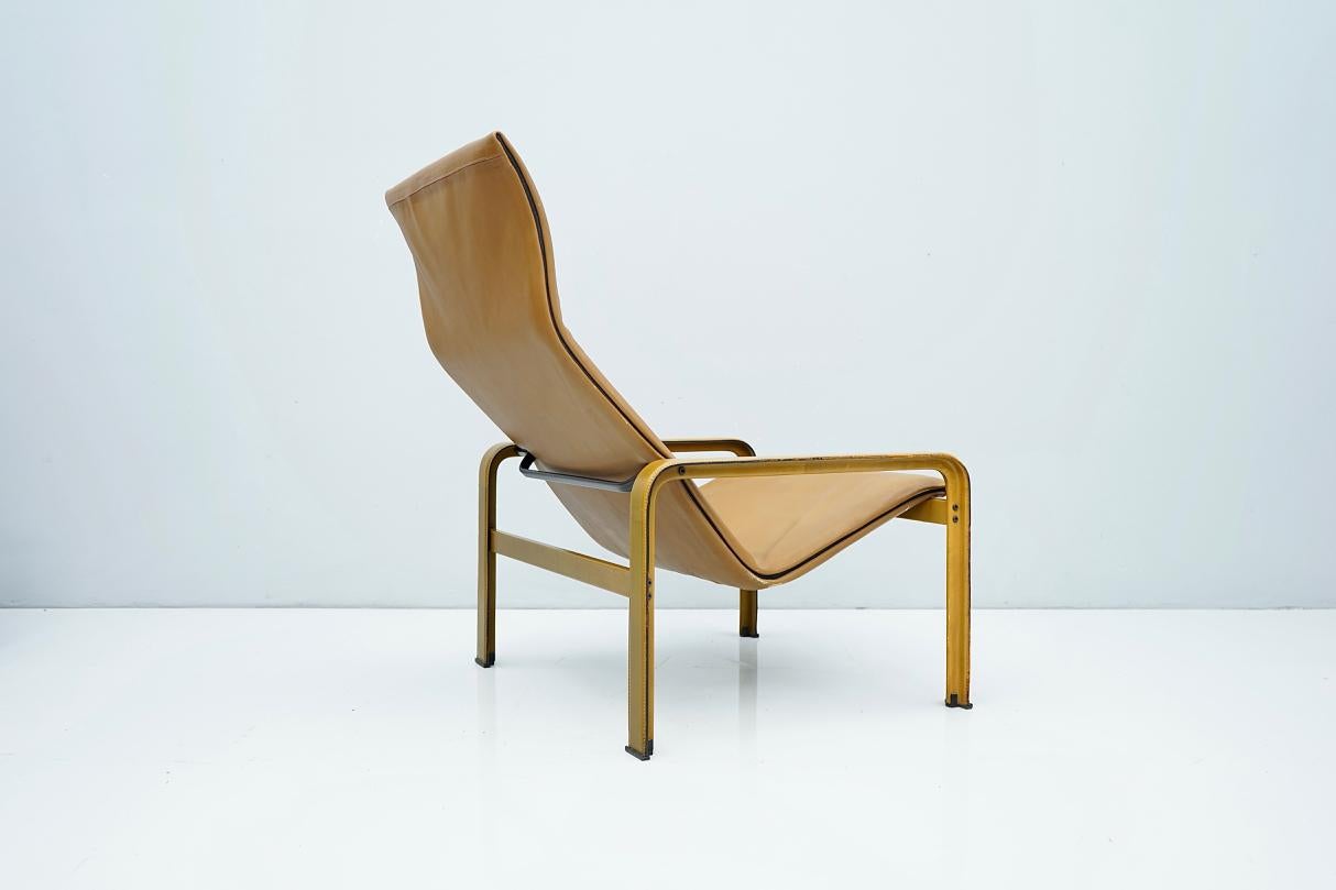 Mid-Century Modern Lounge Chair by Matteo Grassi in Cognac Brown Leather, Italy, 1970s For Sale
