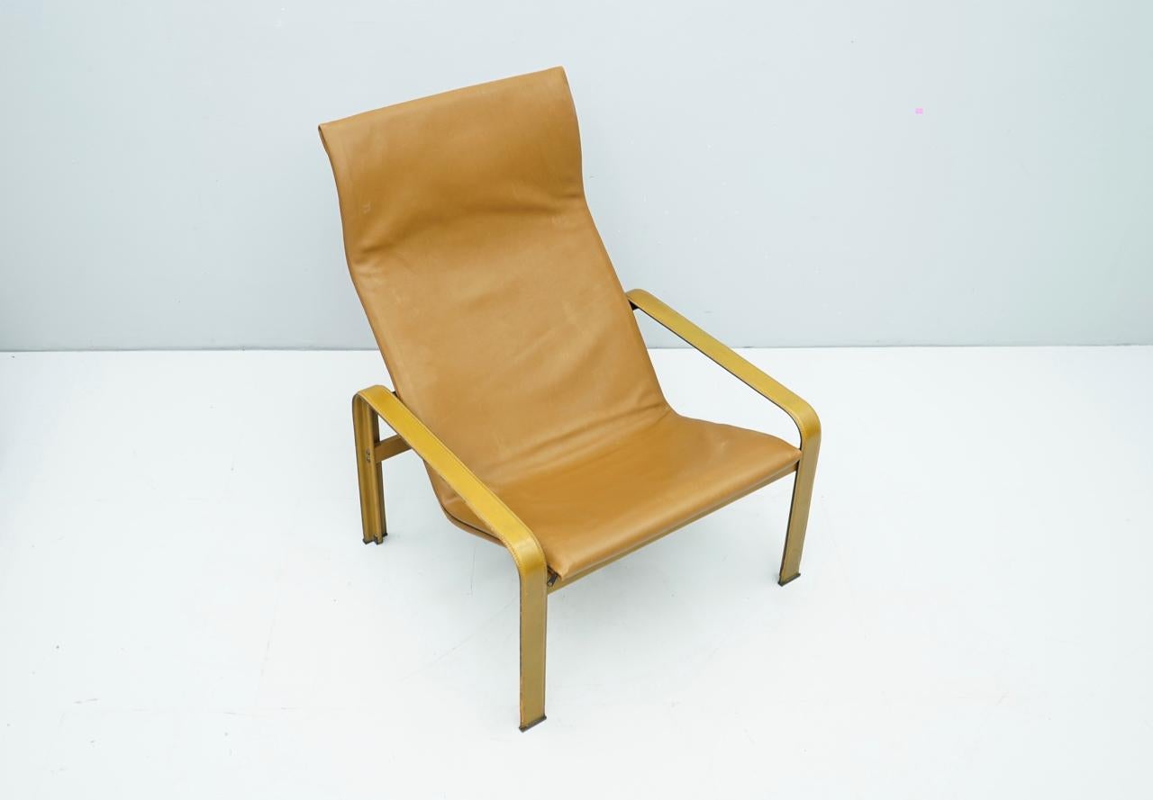Italian Lounge Chair by Matteo Grassi in Cognac Brown Leather, Italy, 1970s For Sale