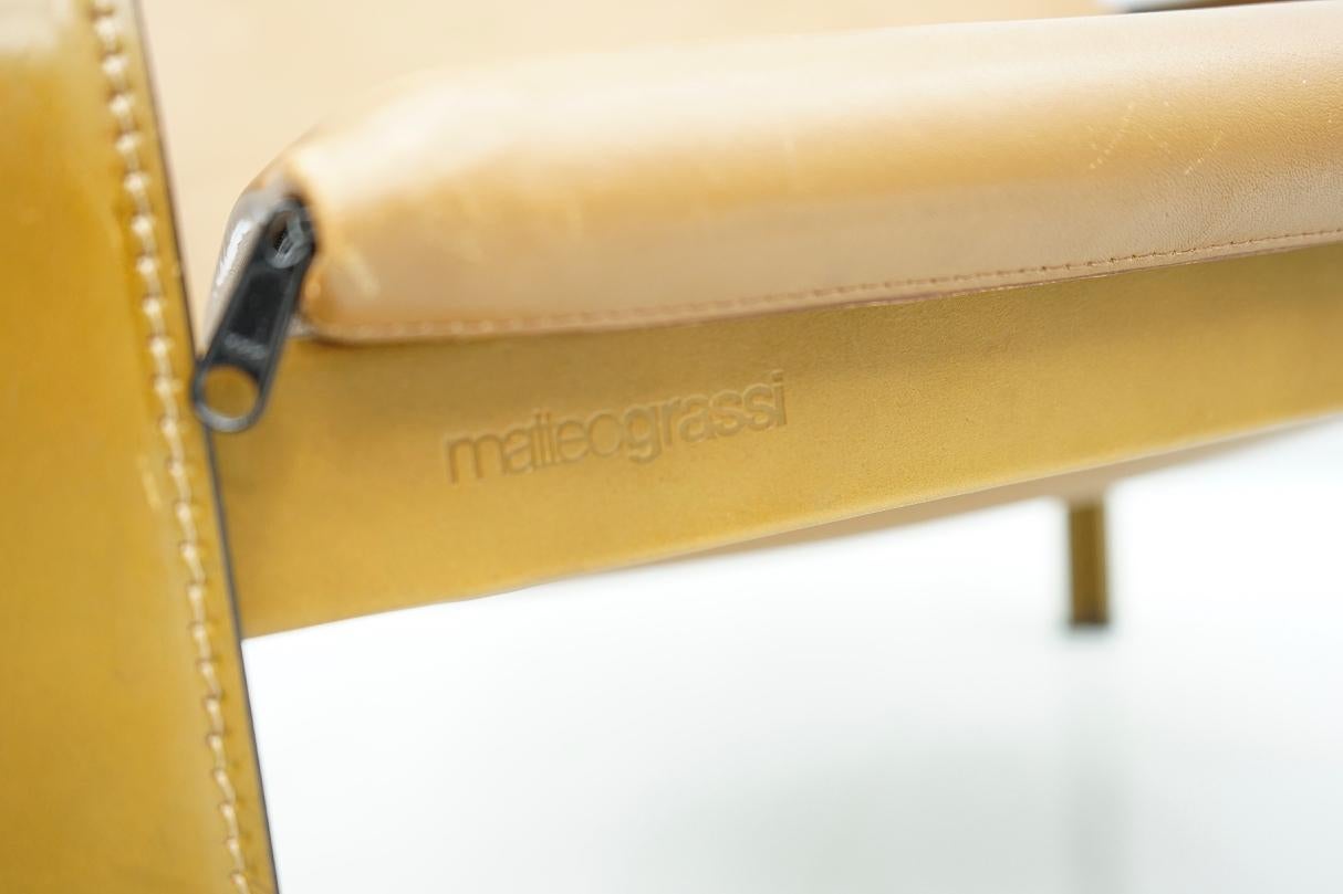 Metal Lounge Chair by Matteo Grassi in Cognac Brown Leather, Italy, 1970s For Sale