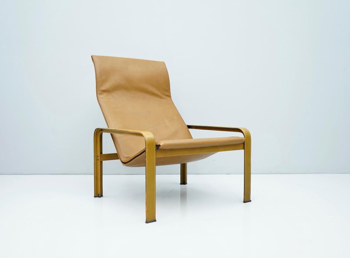 Lounge Chair by Matteo Grassi in Cognac Brown Leather, Italy, 1970s For Sale 2