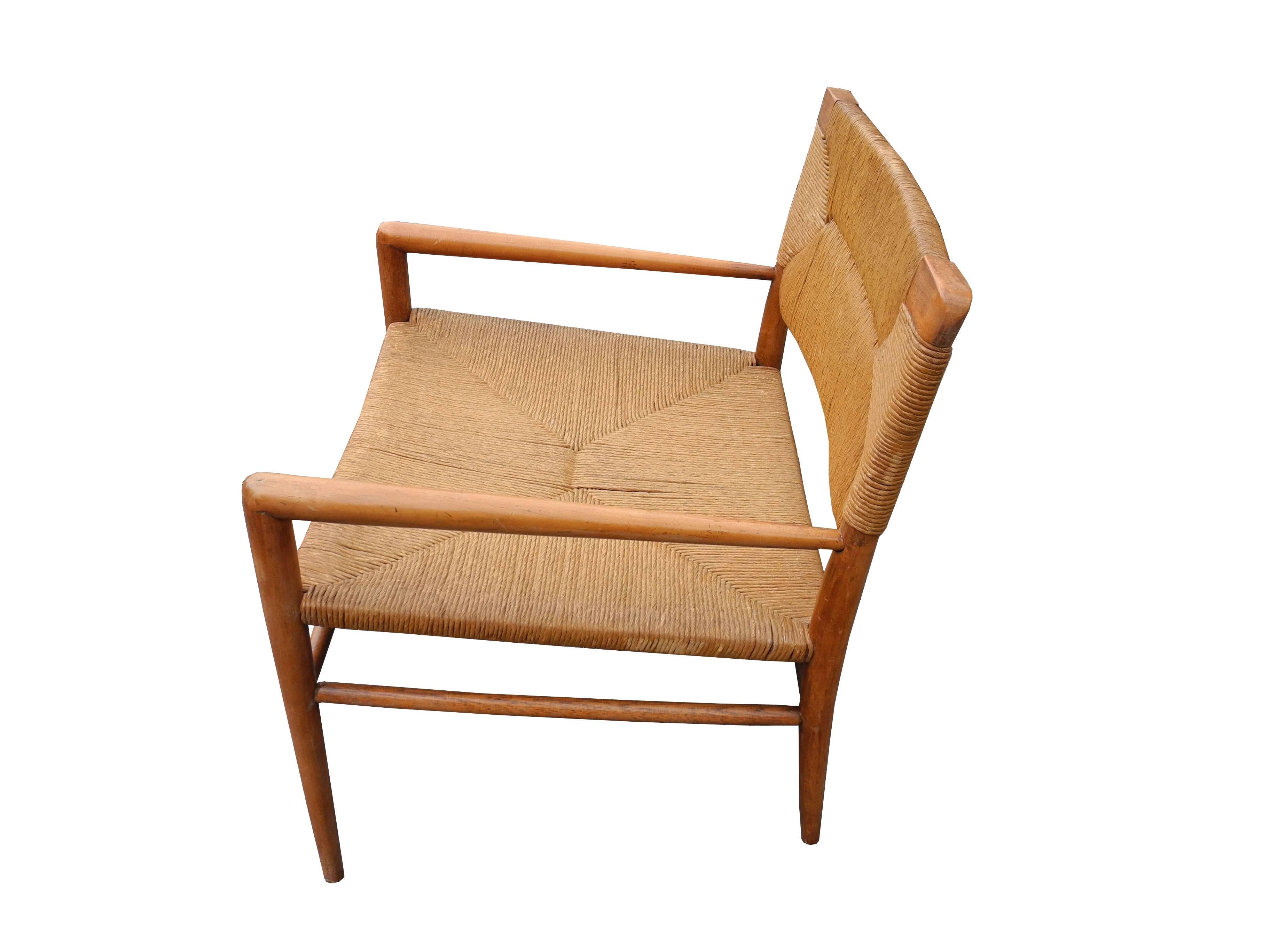 American Lounge Chair by Mel Smilow Furniture in Walnut and Handwoven Rush For Sale