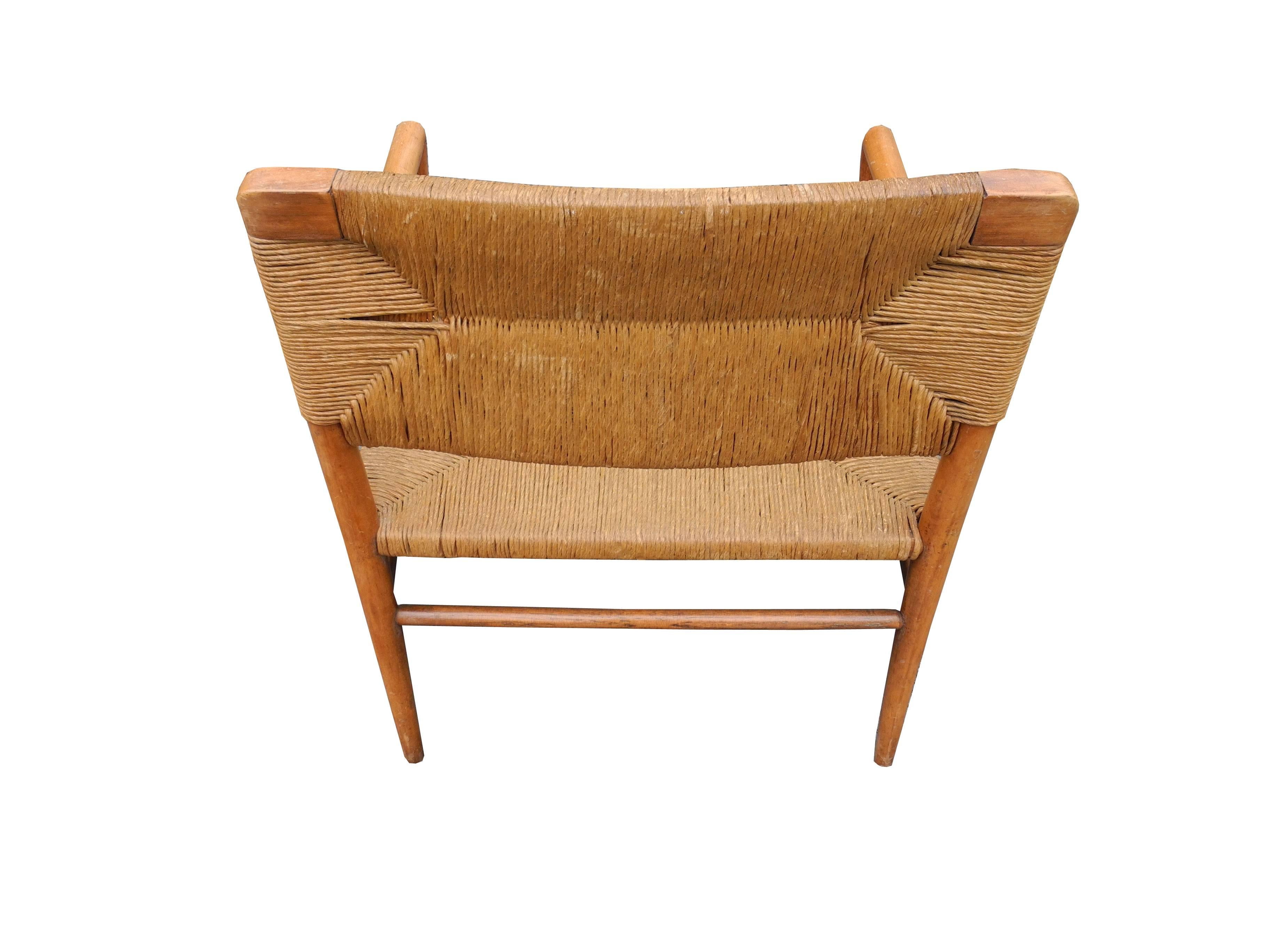 Lounge Chair by Mel Smilow Furniture in Walnut and Handwoven Rush In Good Condition For Sale In Hudson, NY