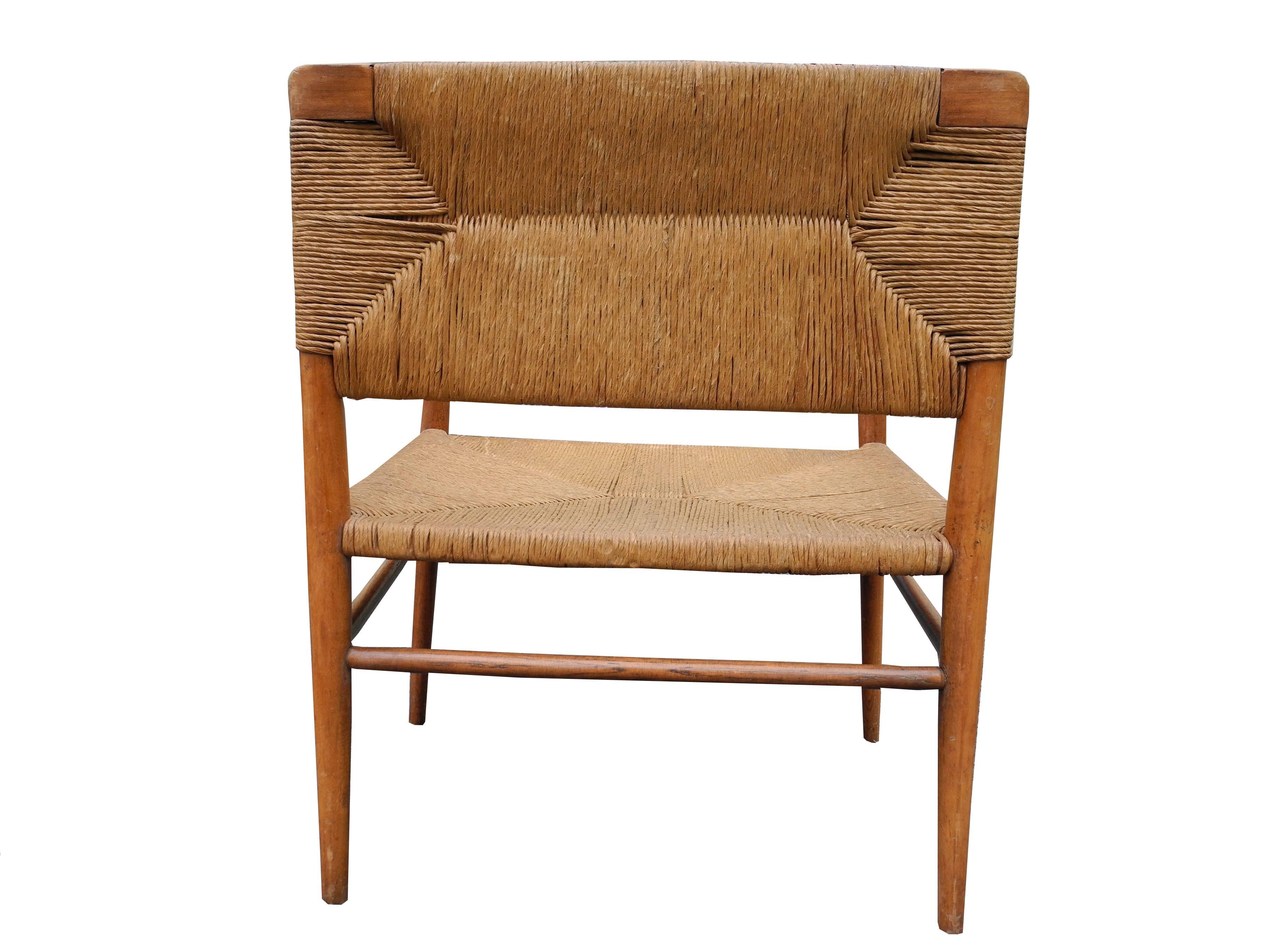 20th Century Lounge Chair by Mel Smilow Furniture in Walnut and Handwoven Rush For Sale