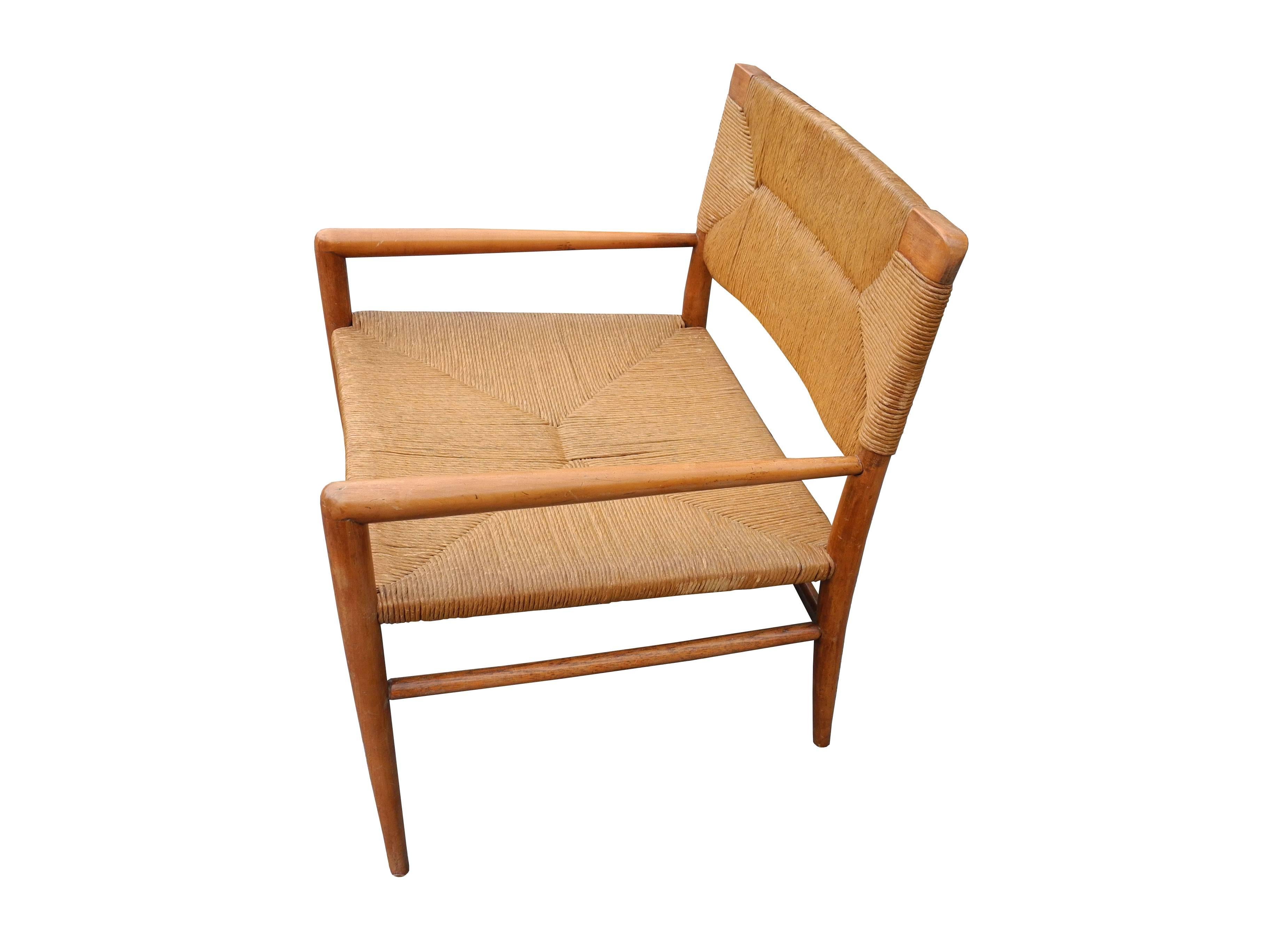 Lounge Chair by Mel Smilow Furniture in Walnut and Handwoven Rush For Sale 1