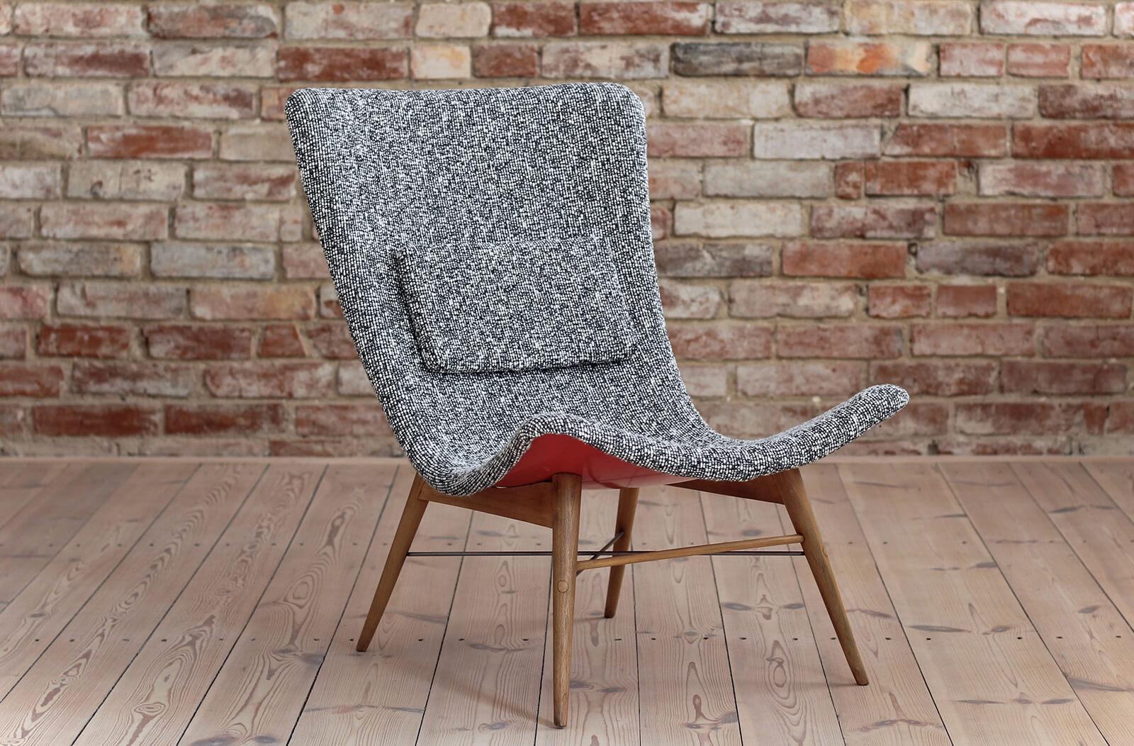 Czech Lounge Chair by Miroslav Navratil, 1959, Reupholstered
