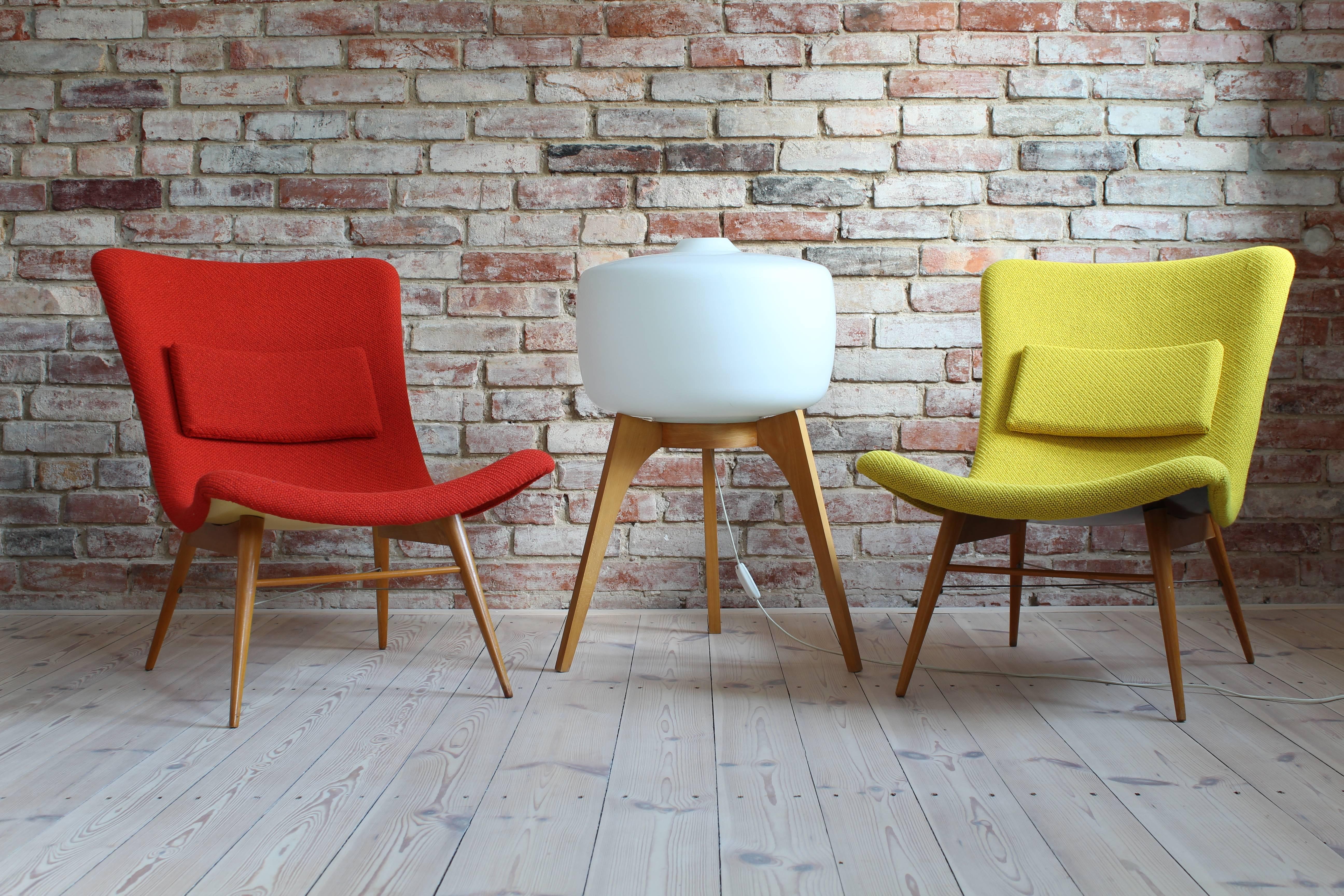 Lounge Chair by Miroslav Navratil, 1959, Reupholstered in Red Kvadrat Fabric 4