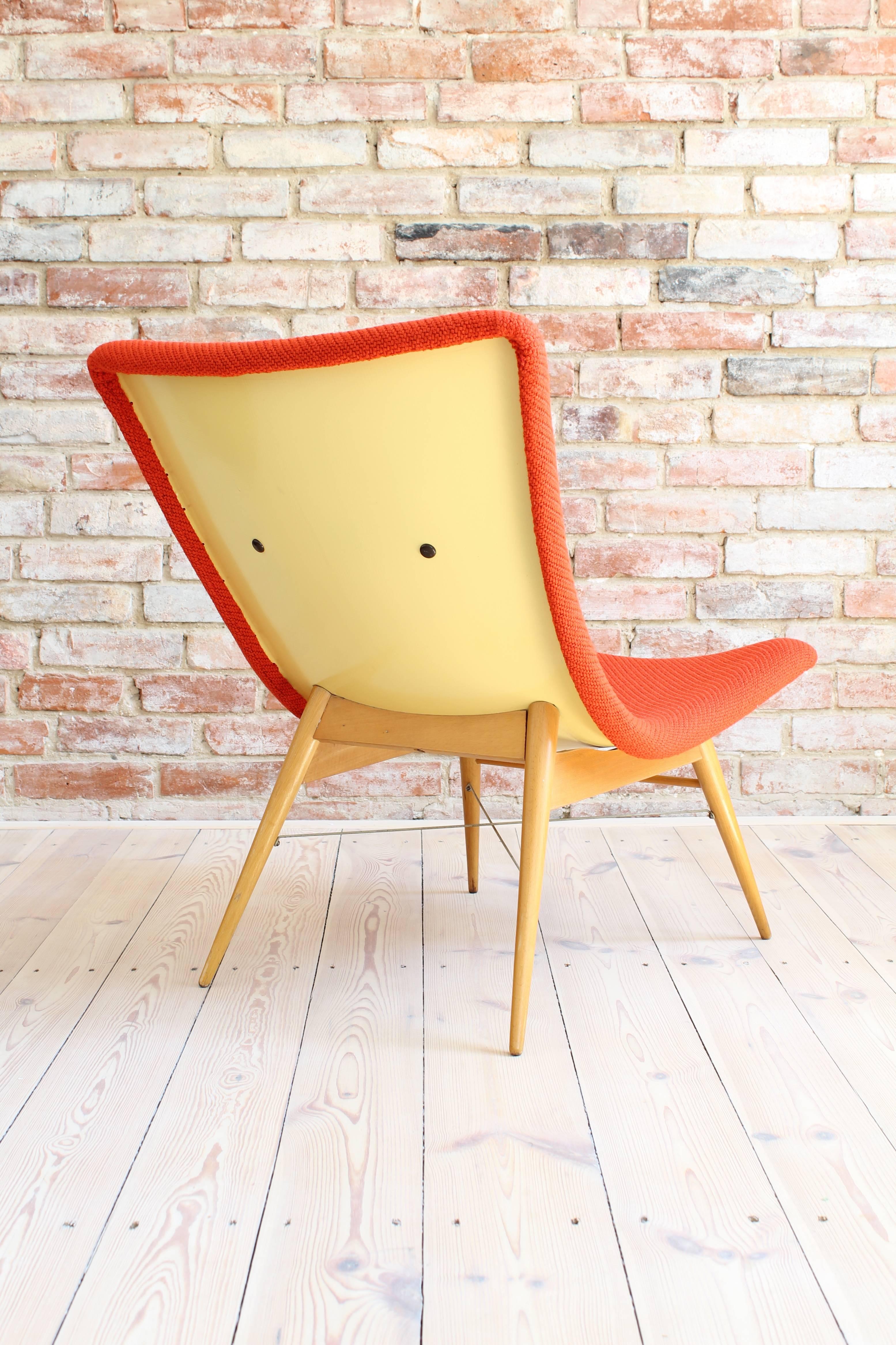 20th Century Lounge Chair by Miroslav Navratil, 1959, Reupholstered in Red Kvadrat Fabric