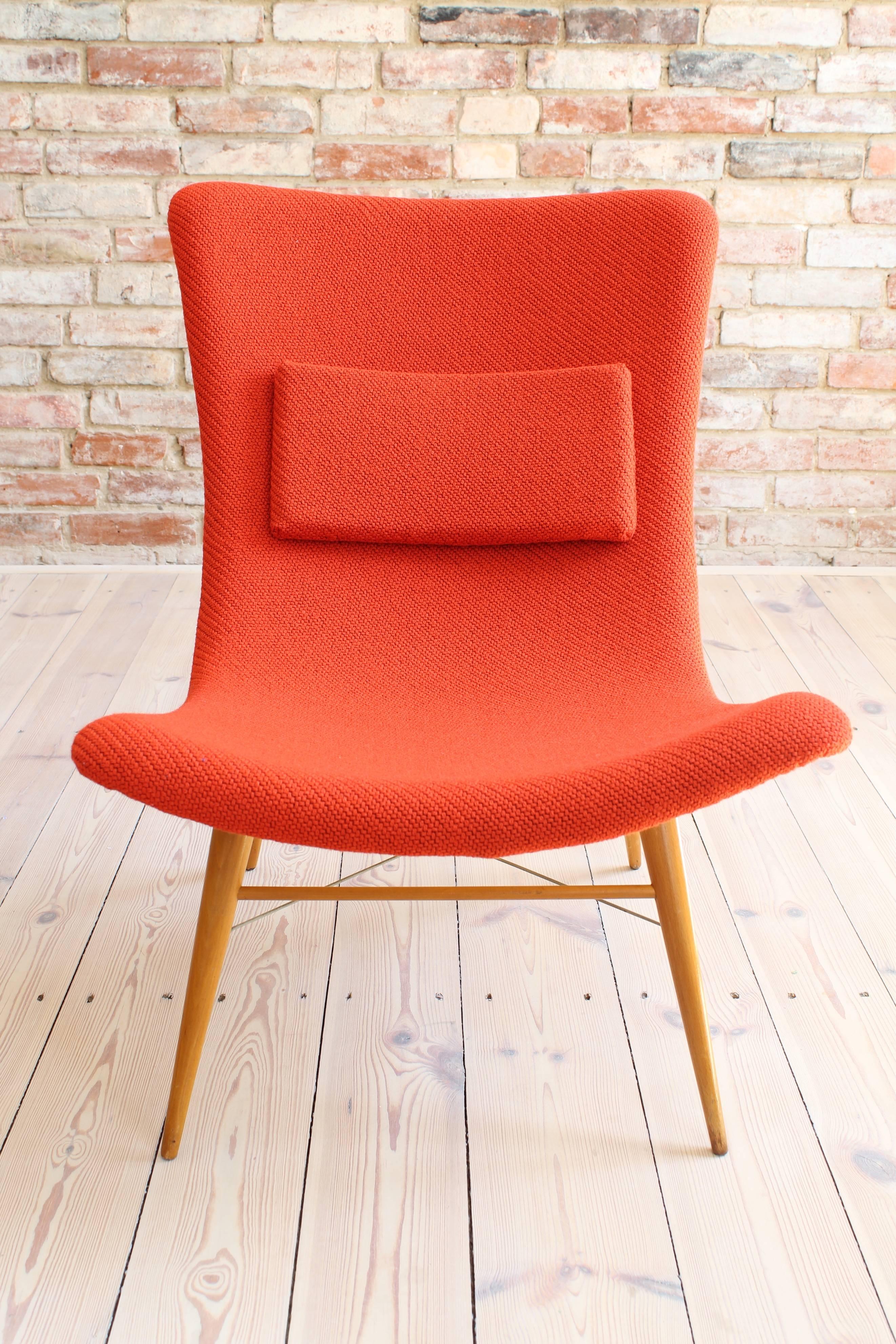 Lounge Chair by Miroslav Navratil, 1959, Reupholstered in Red Kvadrat Fabric 1